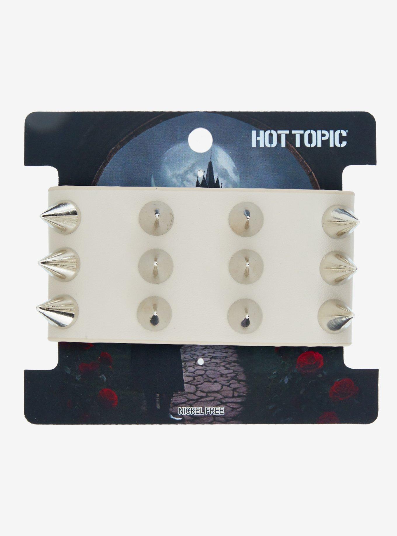 White Spike Faux Leather Cuff Bracelet, , hi-res