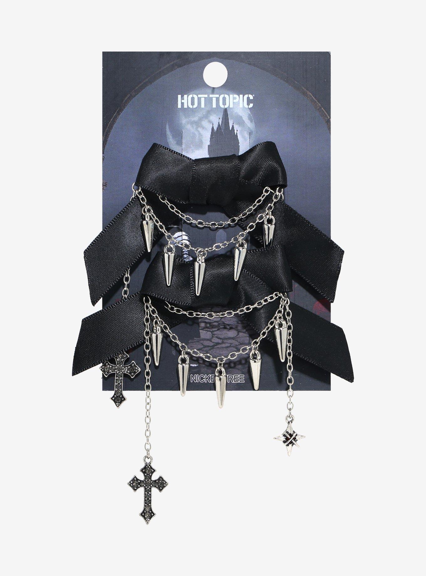 Cross Spike Chain Black Hair Bow Set, , hi-res