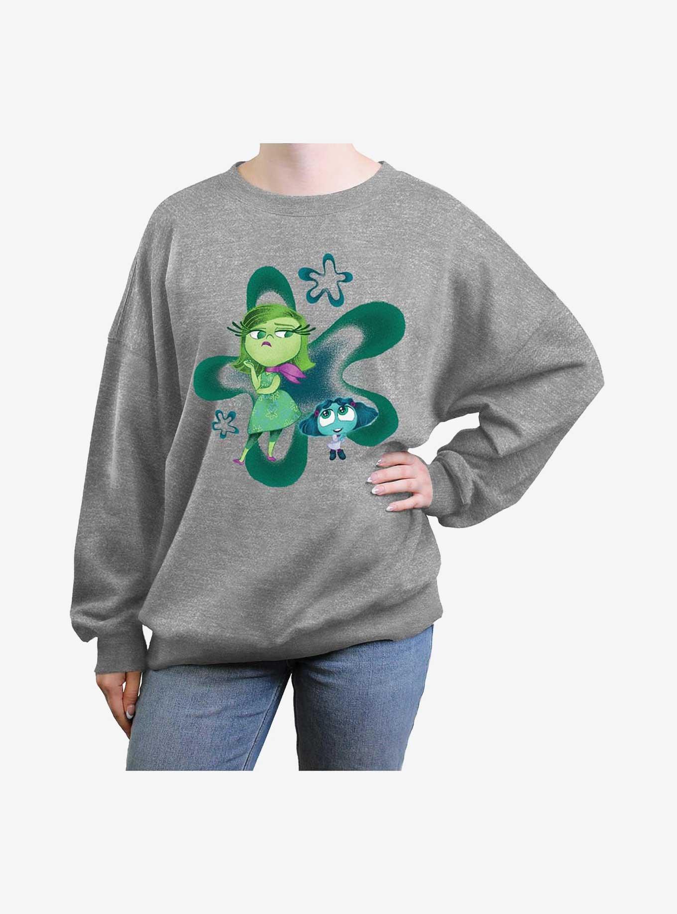 Disney Pixar Inside Out 2 Envy And Disgust Womens Oversized Sweatshirt, HEATHER GR, hi-res