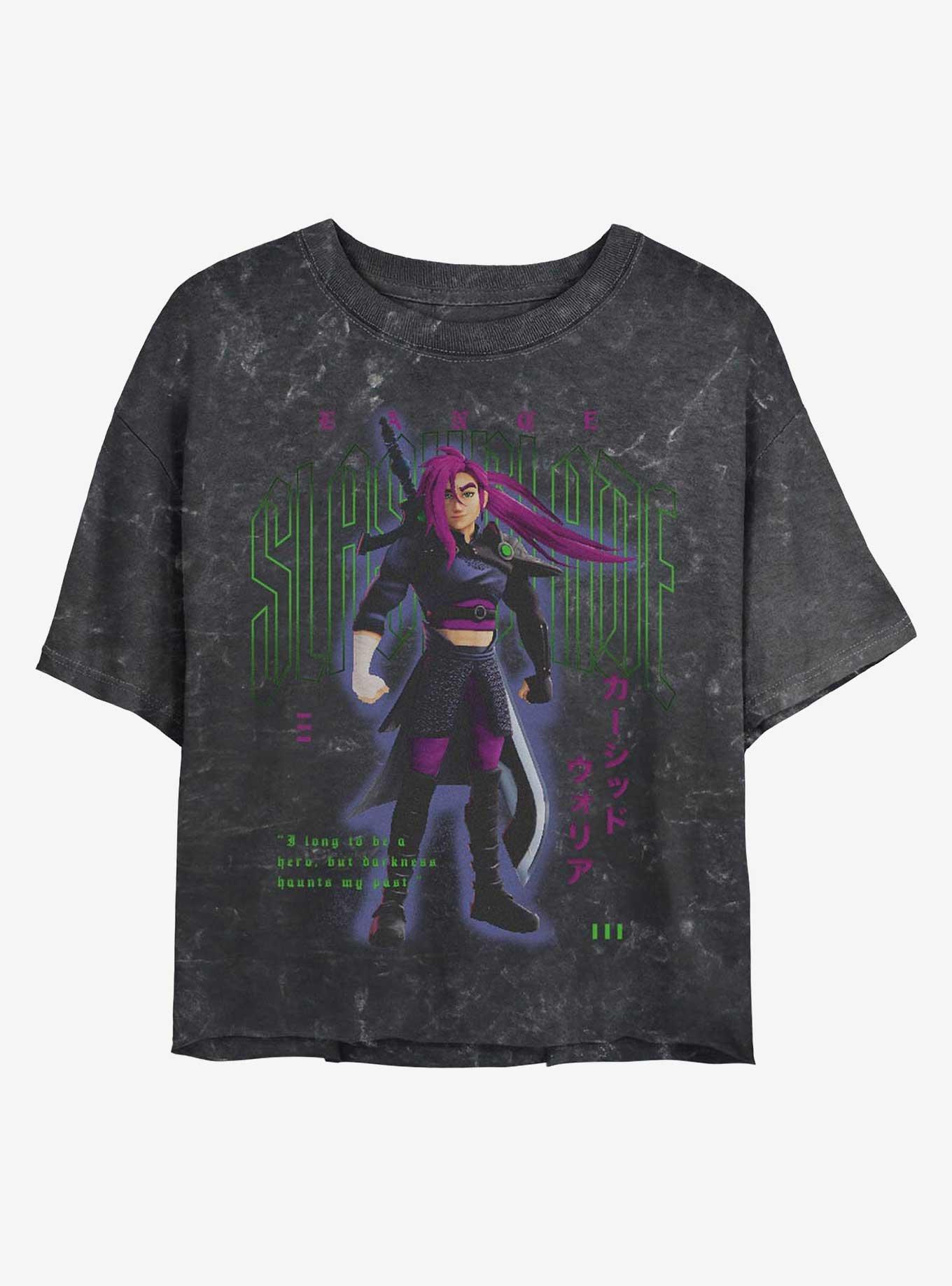 Disney Pixar Inside Out 2 Cursed Warrior Womens Mineral Wash Crop T-Shirt, BLACK, hi-res