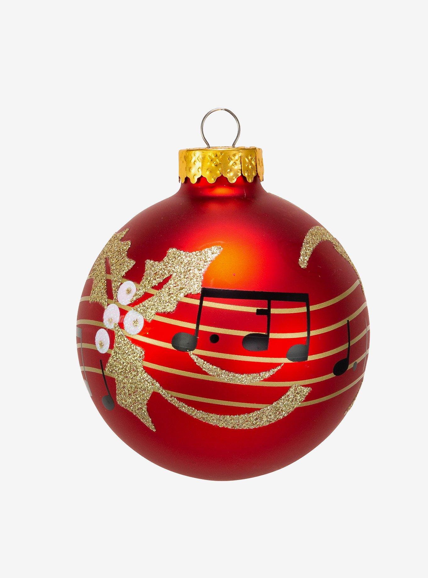 Red Music Notes 6PC Glass Ball Ornaments, , hi-res