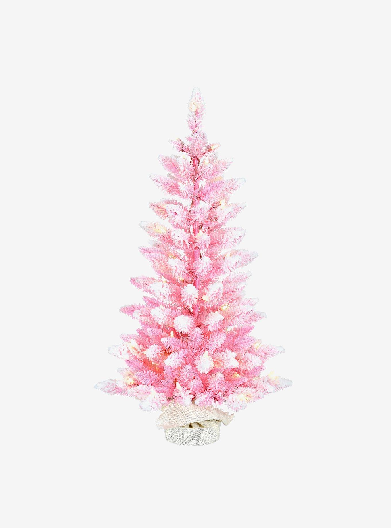 Pre-lit 3-Foot LED Flocked Pink Slim Tree, , hi-res