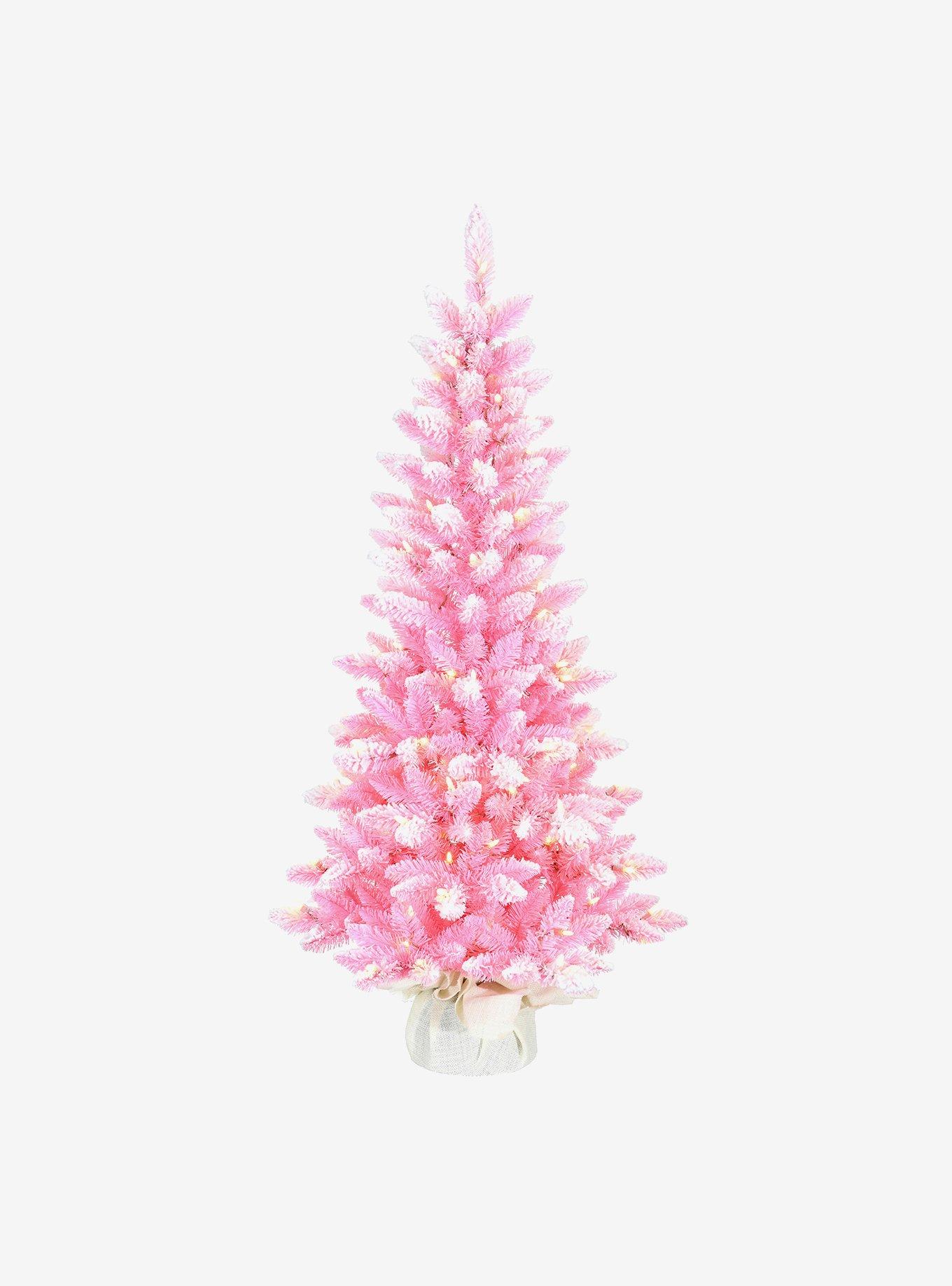 Pre-lit 4-Foot LED Flocked Pink Slim Tree, , hi-res