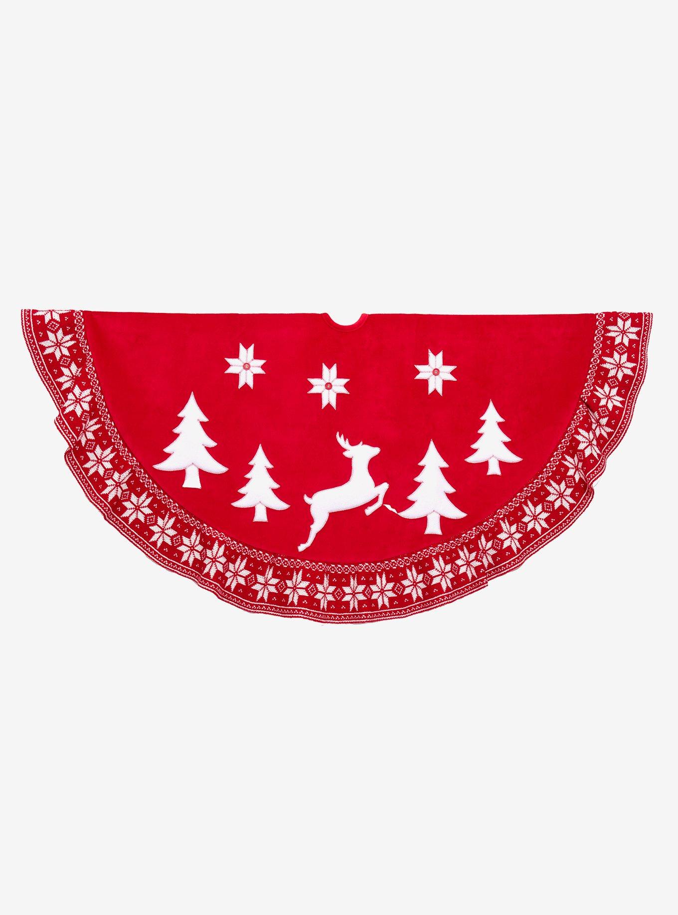 Velvet Appliqu&eacute; Embroidered With Knitted Ruffle Border Tree Skirt, , hi-res