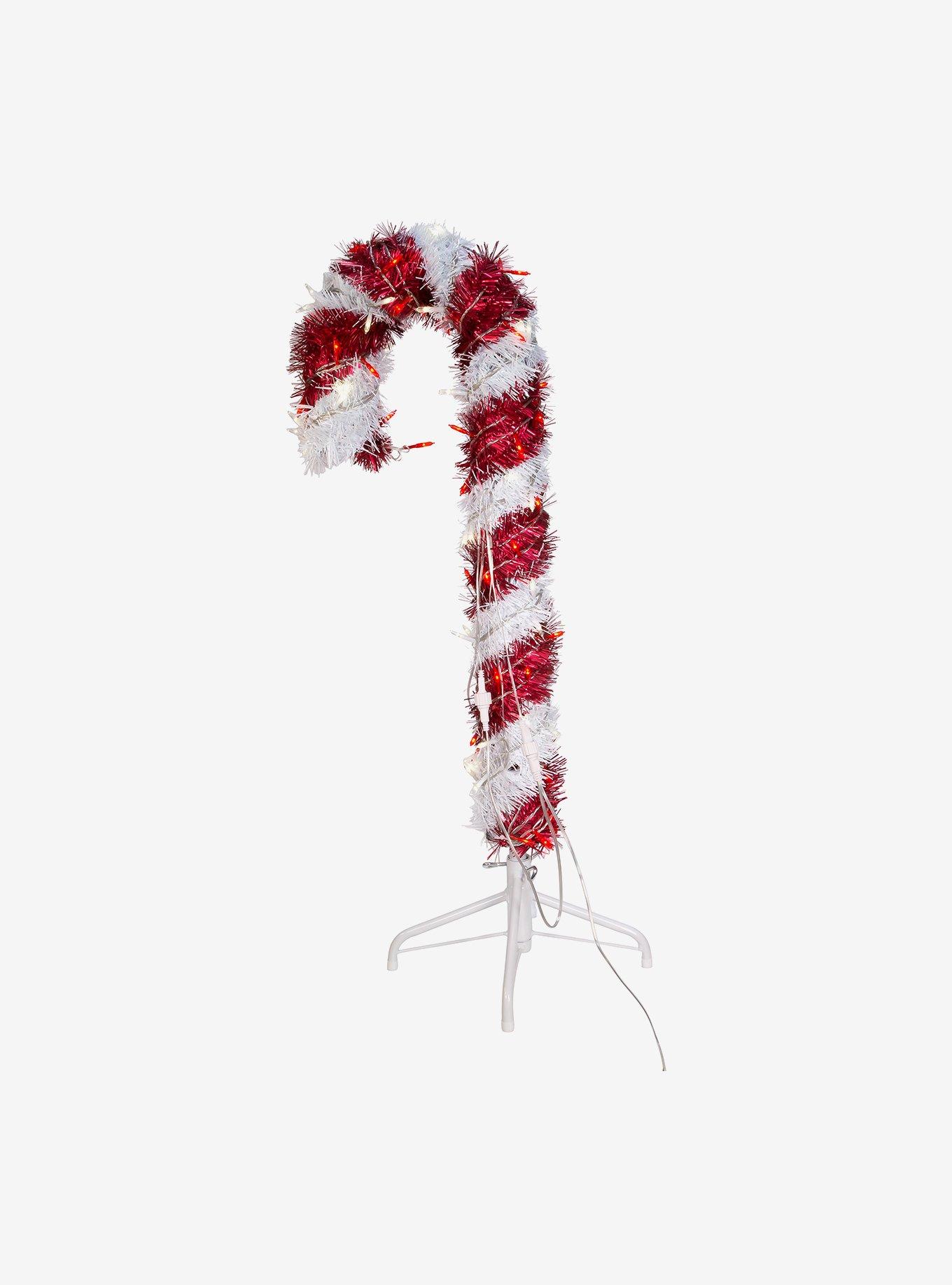 Pre-Lit 3-Foot Red and White LED Tinsel Candy Cane, , hi-res