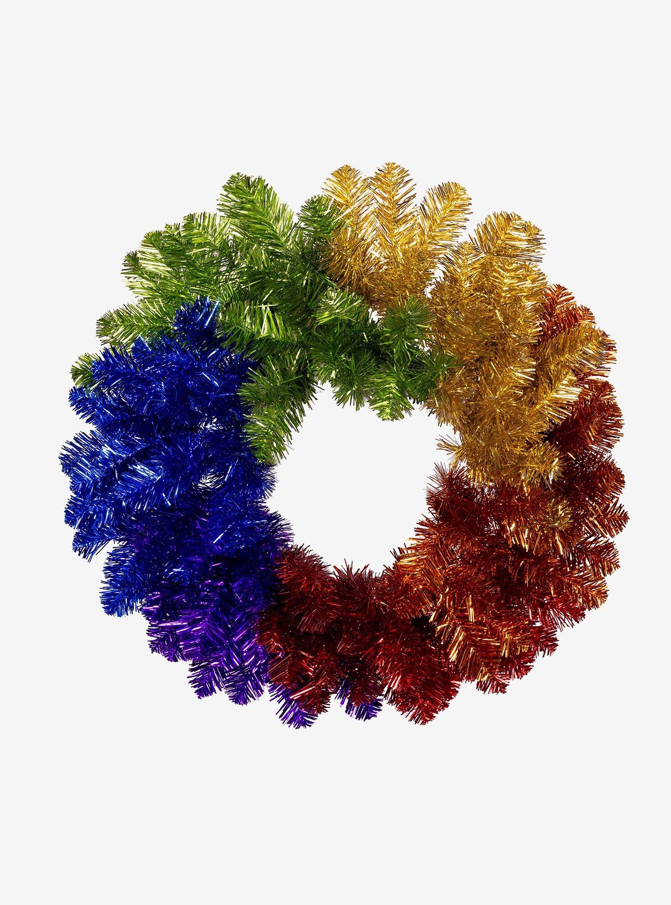 Un-Lit Foil Rainbow Wreath, , hi-res