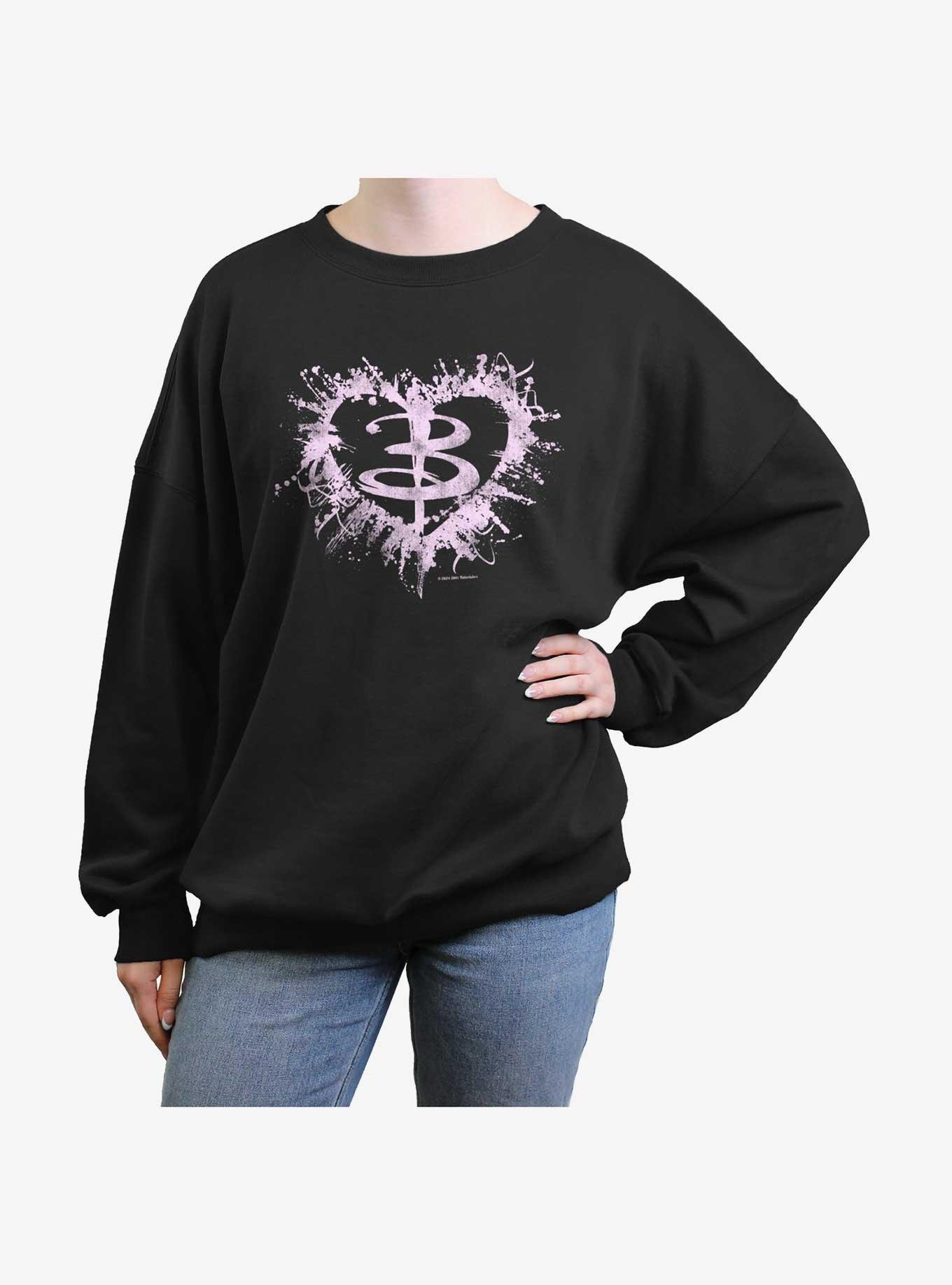 Buffy The Vampire Slayer Buffy Heart Womens Oversized Sweatshirt, BLACK, hi-res