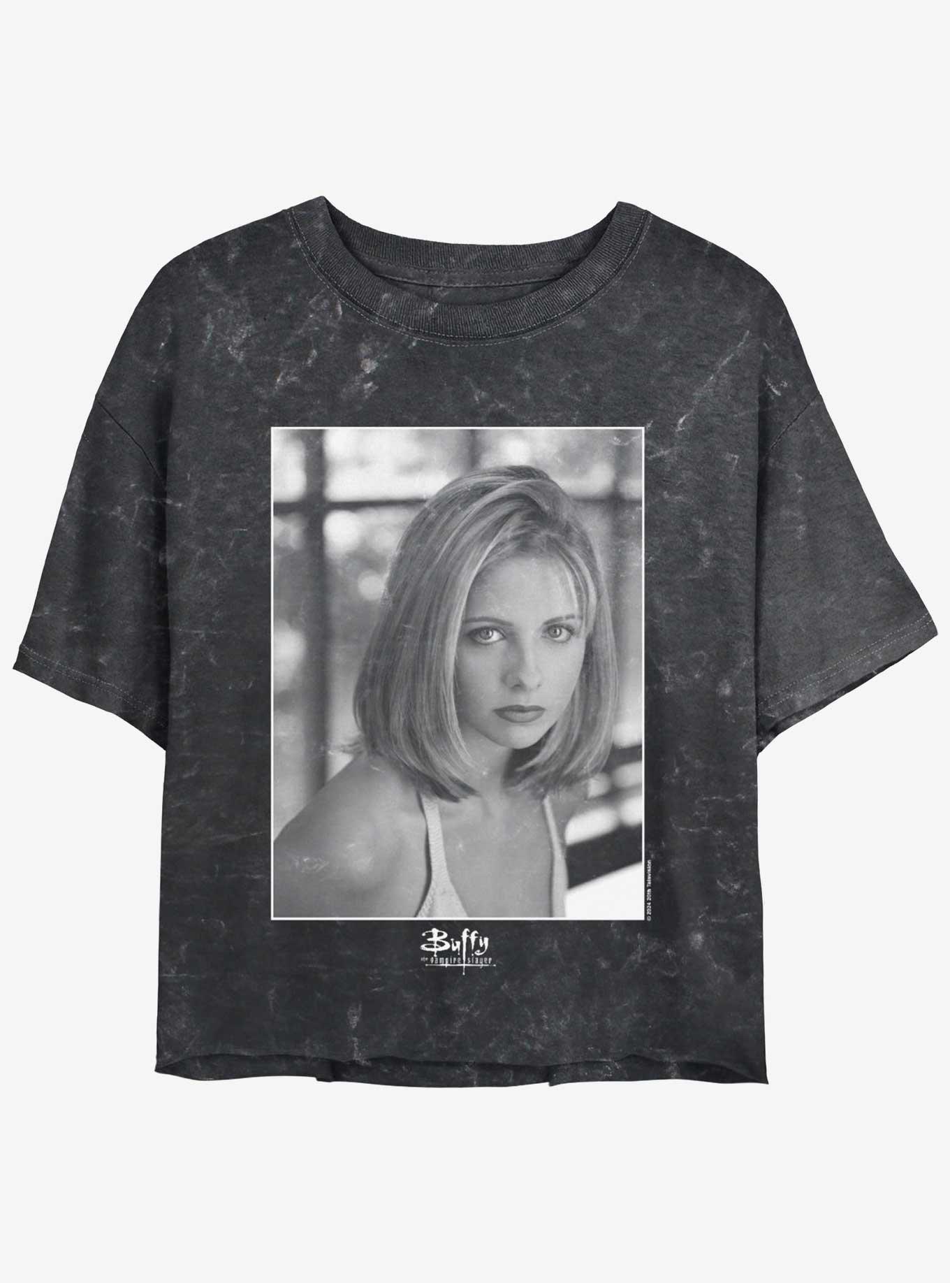 Buffy The Vampire Slayer Buffy Portrait Style Logo Mineral Wash Womens Crop T-Shirt, , hi-res