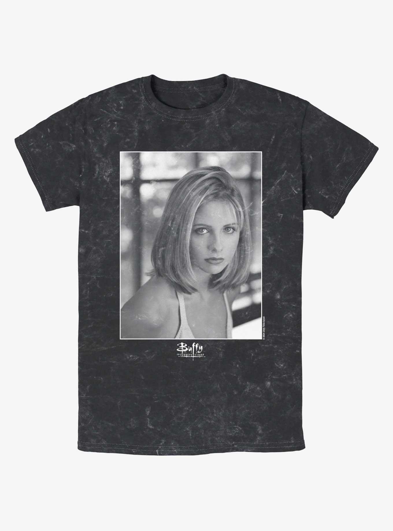 Buffy The Vampire Slayer Buffy Portrait Style Logo Mineral Wash T-Shirt, BLACK, hi-res