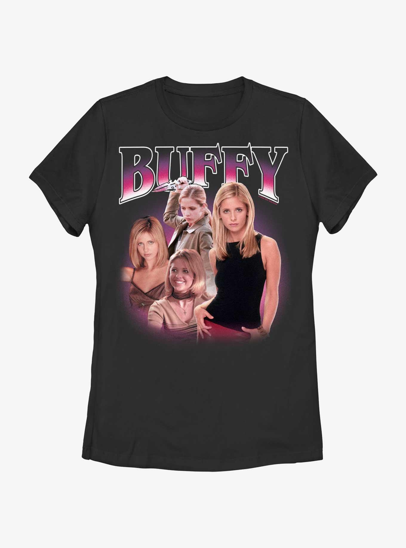 Buffy The Vampire Slayer Buffy Y2K Montage Womens T-Shirt, BLACK, hi-res