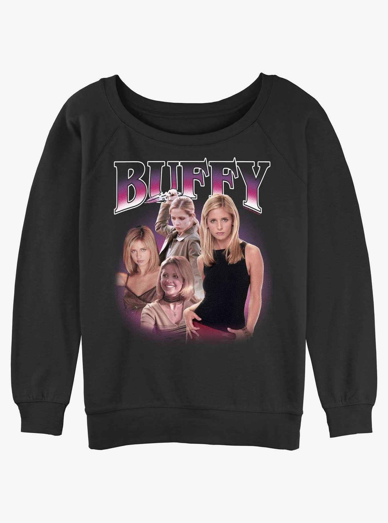 Buffy The Vampire Slayer Buffy Y2K Montage Womens Slouchy Sweatshirt, BLACK, hi-res