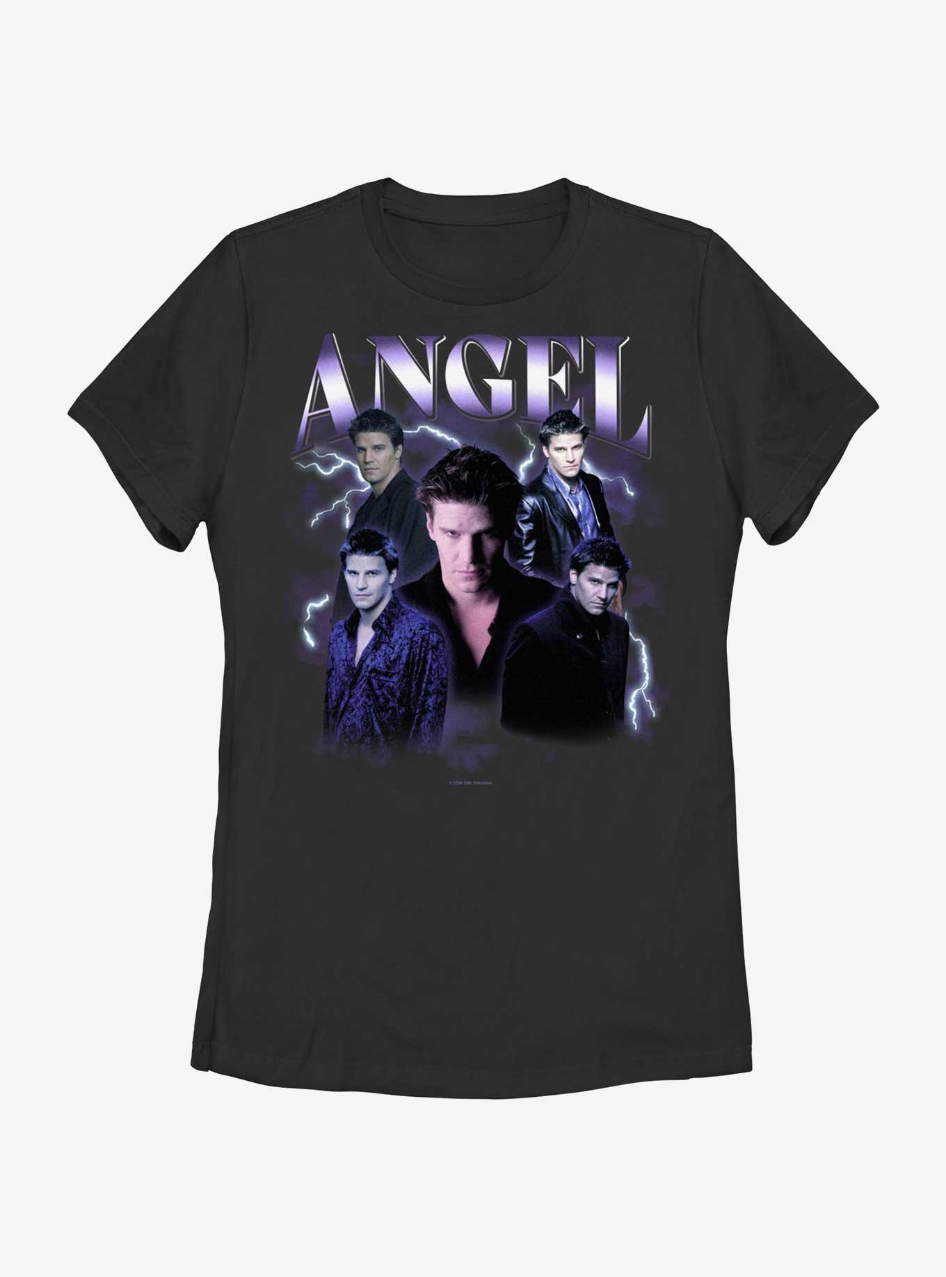 Buffy The Vampire Slayer Angel Y2K Montage Womens T-Shirt, BLACK, hi-res