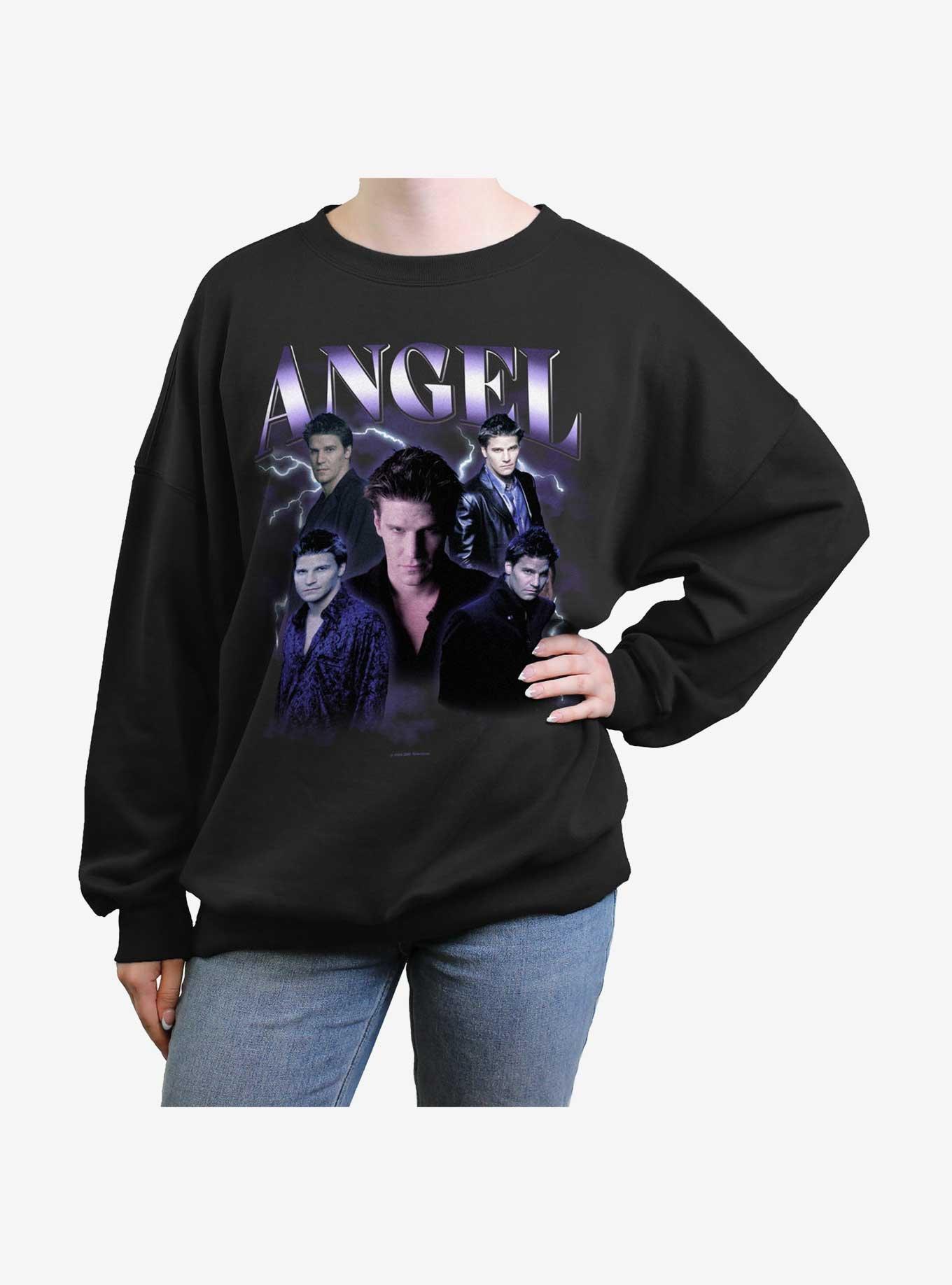 Buffy The Vampire Slayer Angel Y2K Montage Womens Oversized Sweatshirt, BLACK, hi-res