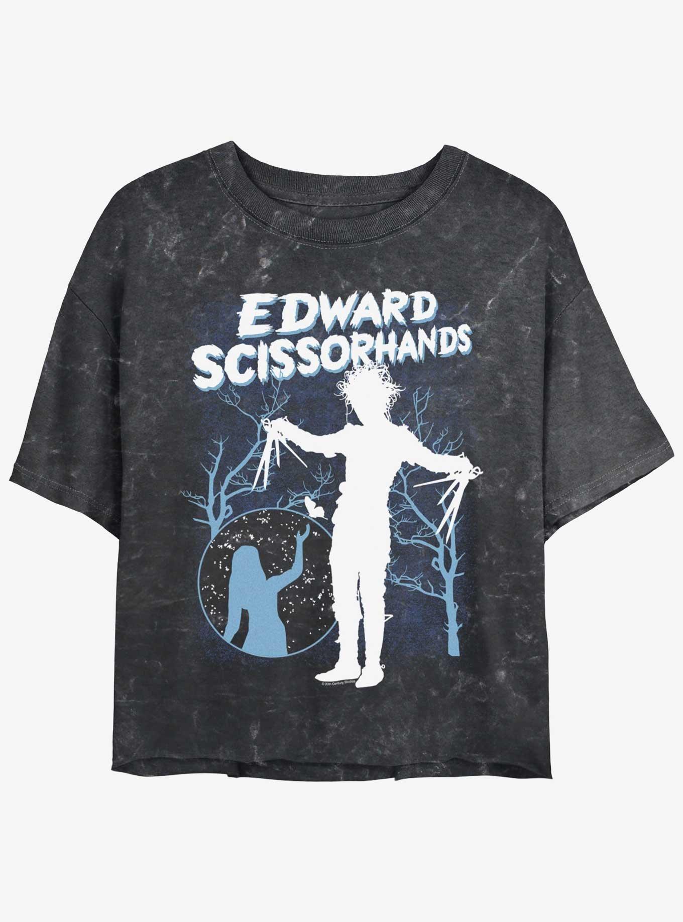 Edward Scissorhands Comic Cover Scissorhands Mineral Wash Womens Crop T-Shirt, BLACK, hi-res