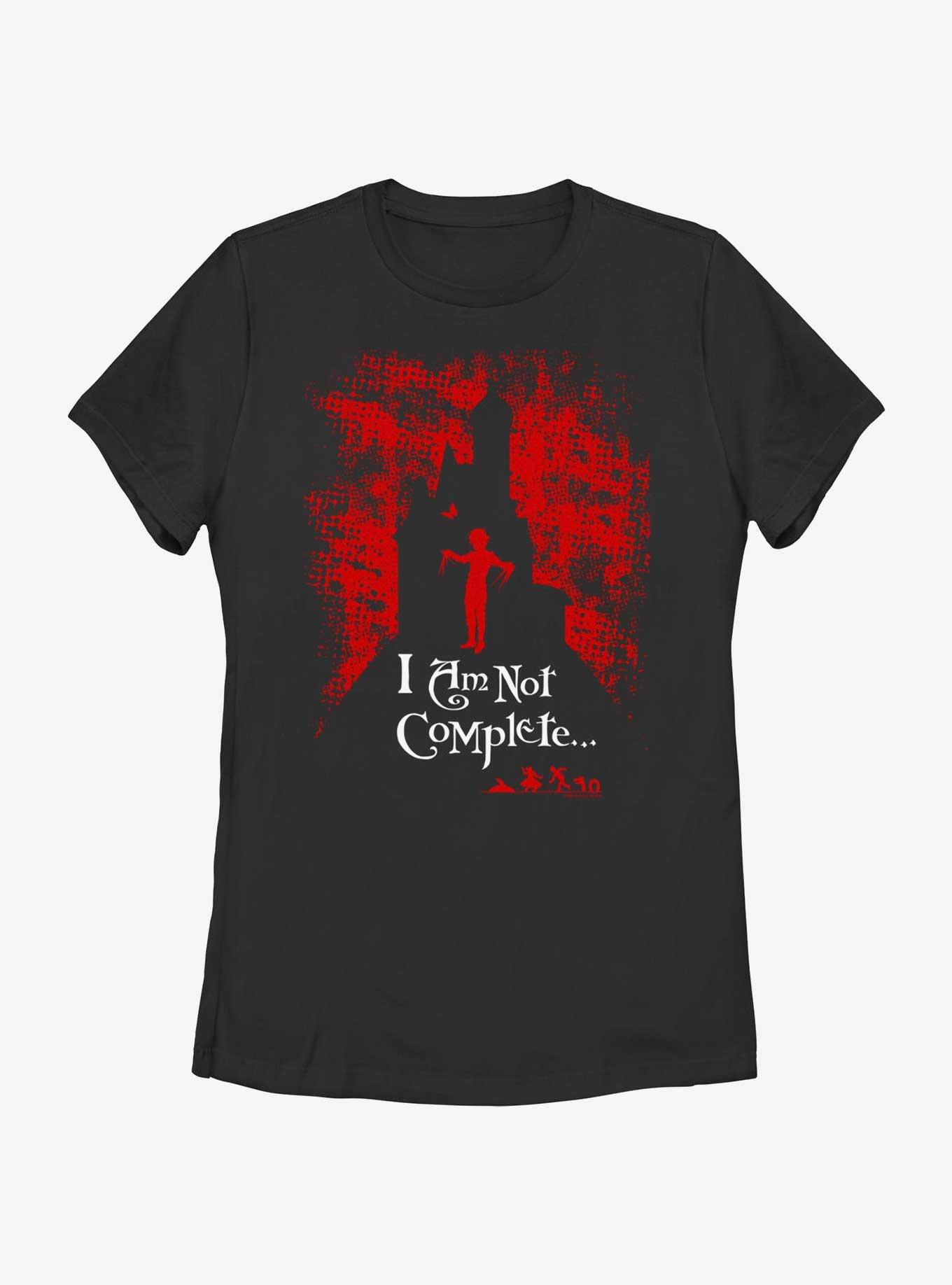 Edward Scissorhands Not Complete Womens T-Shirt, BLACK, hi-res