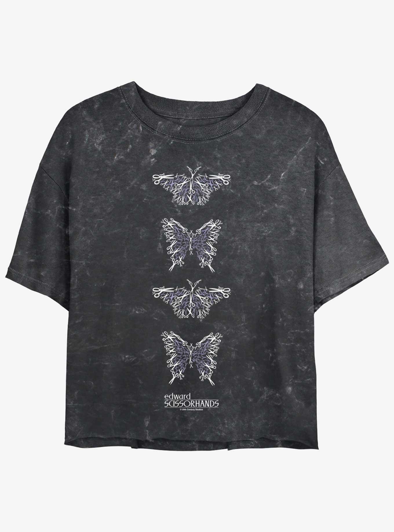 Edward Scissorhands Edward Butterfly Mineral Wash Womens Crop T-Shirt, BLACK, hi-res