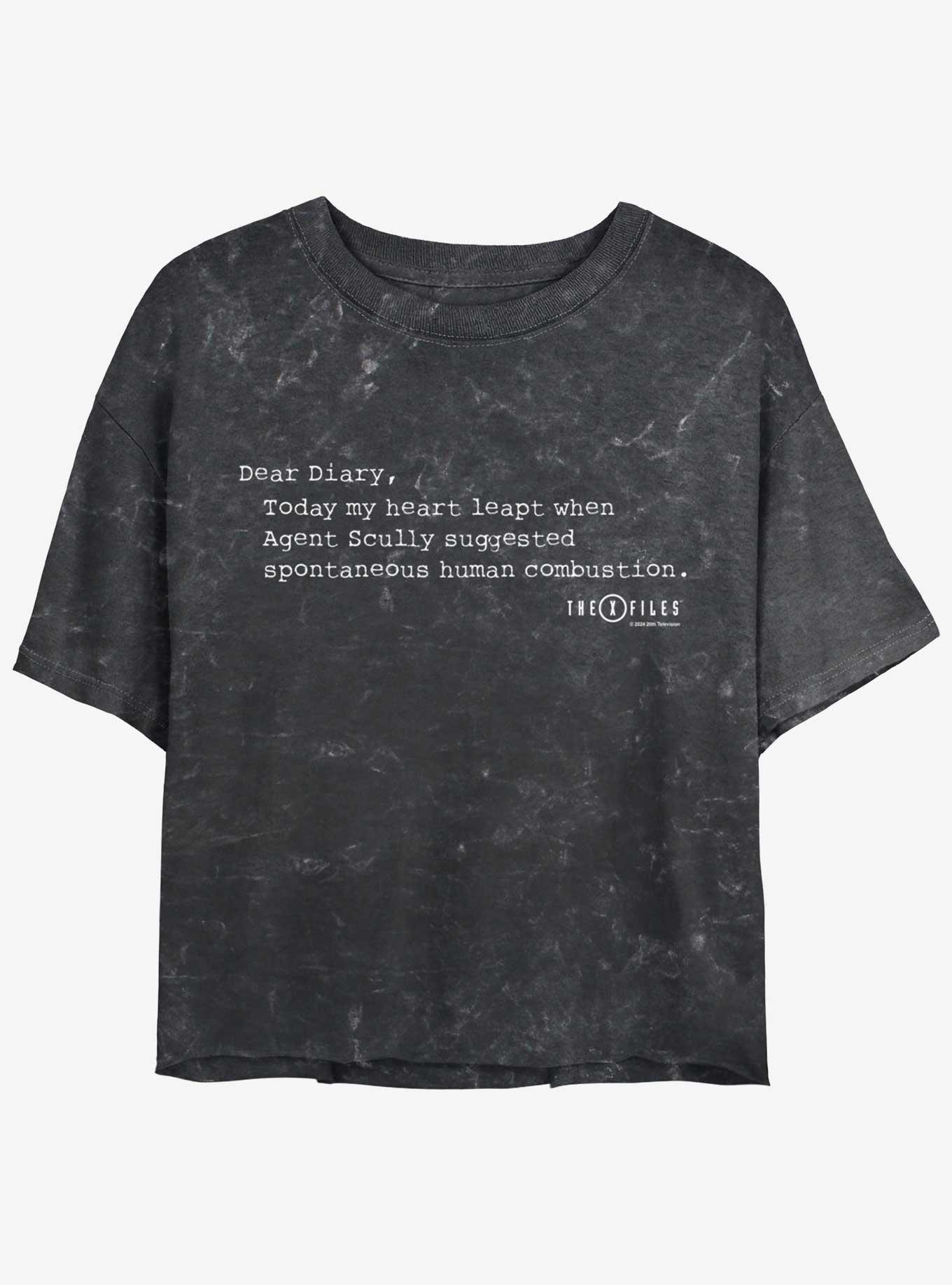 X-Files Dear Diary Mineral Wash Womens Crop T-Shirt, BLACK, hi-res