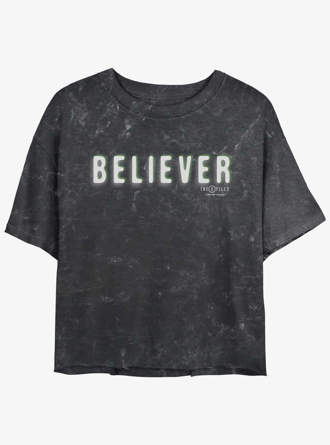 X-Files Believer Mineral Wash Womens Crop T-Shirt, BLACK, hi-res