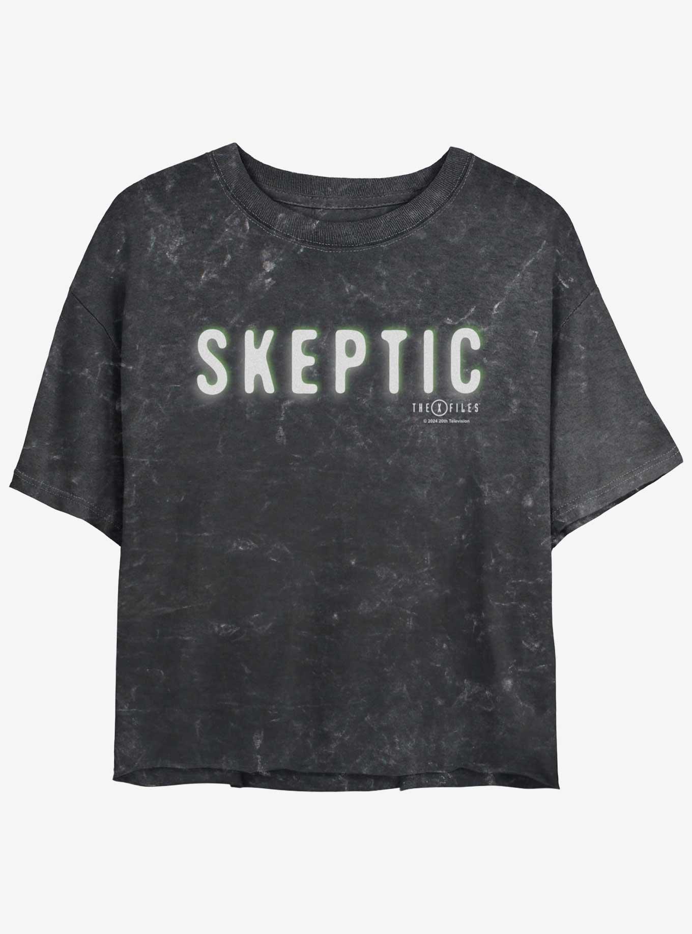 X-Files Skeptic Mineral Wash Womens Crop T-Shirt, BLACK, hi-res