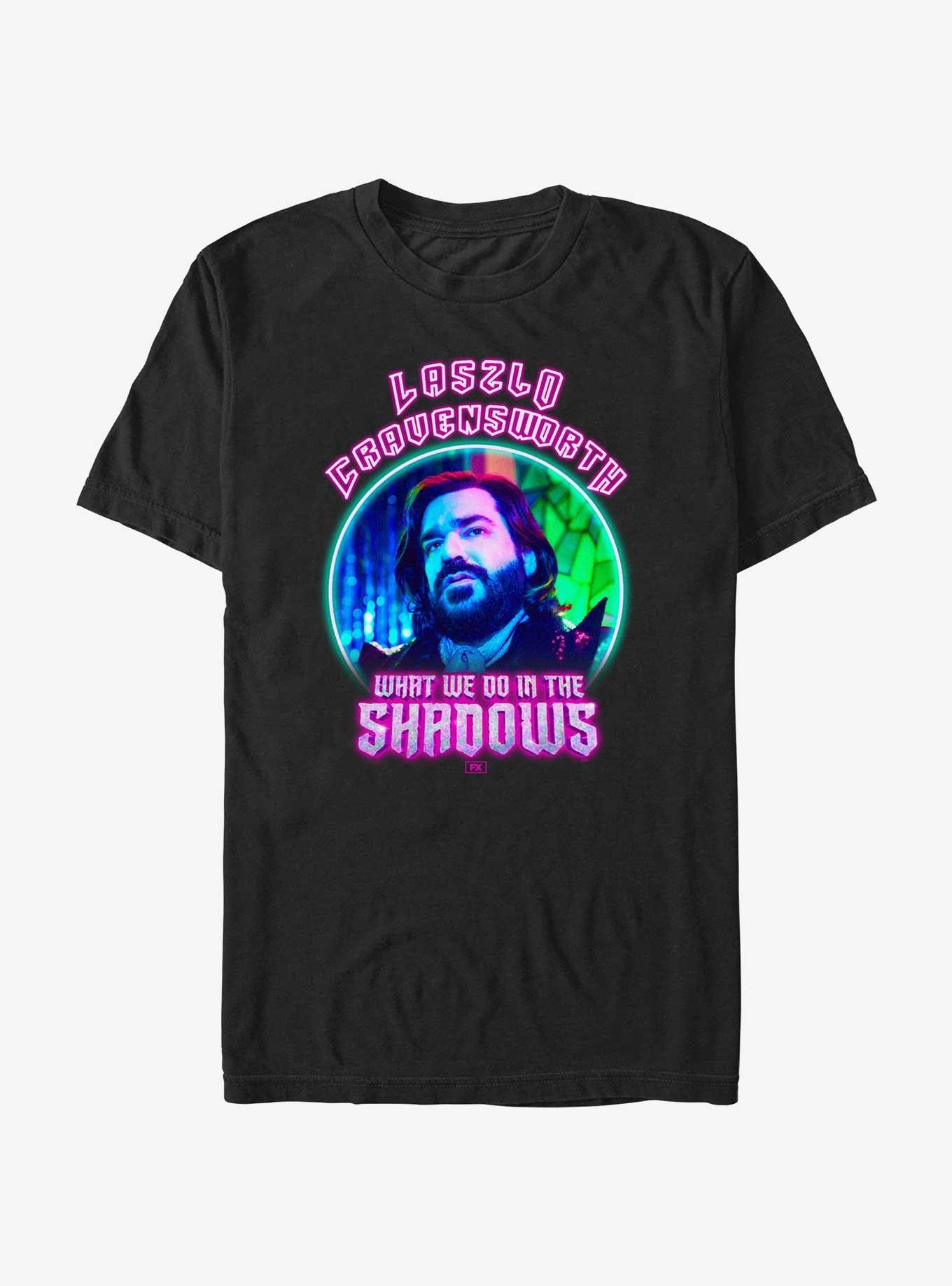 What We Do In The Shadows Neon Laszlo Lockup T-Shirt, BLACK, hi-res