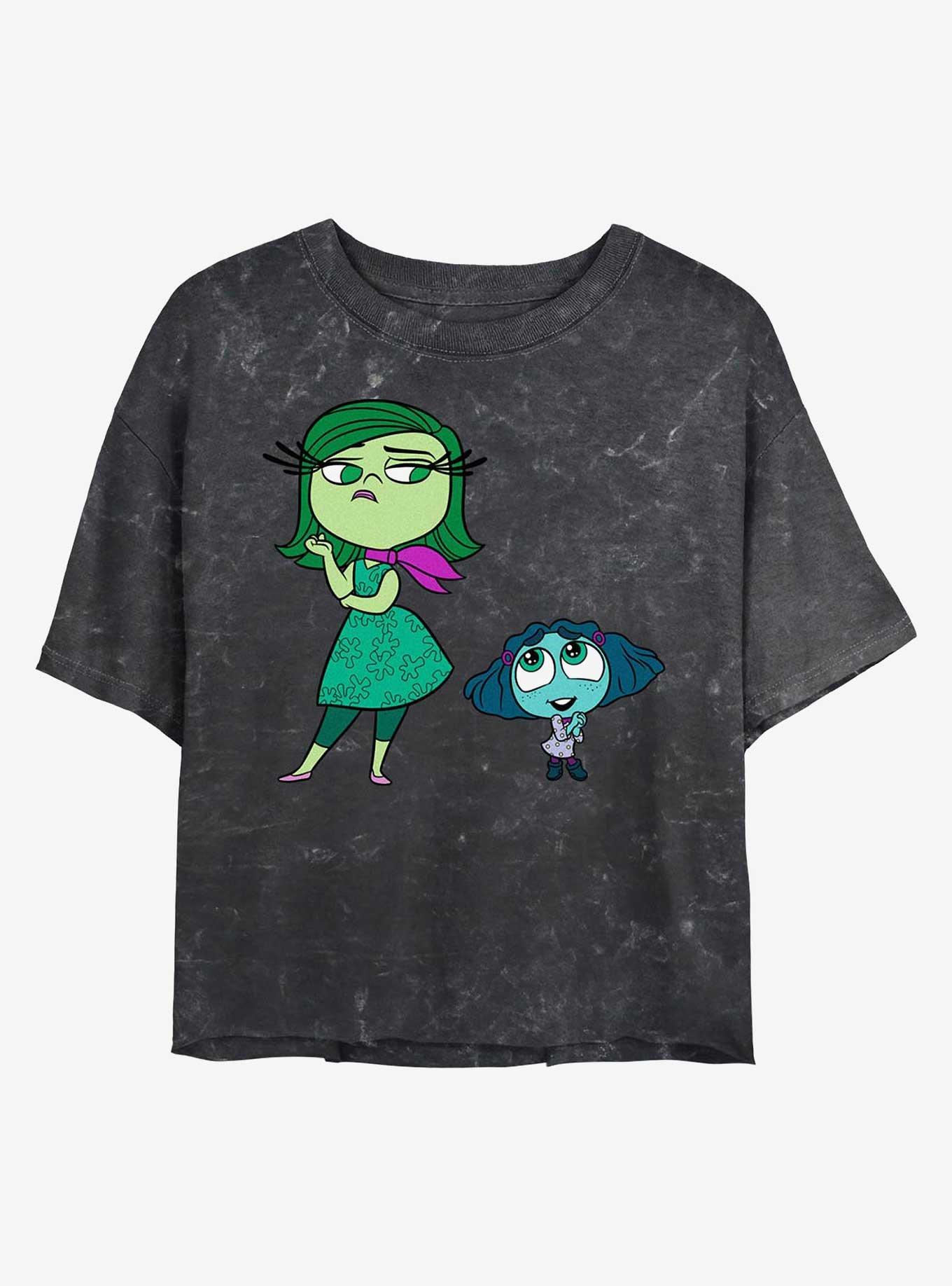 Disney Pixar Inside Out 2 Cute Envy And Disgust Womens Mineral Wash Crop T-Shirt, BLACK, hi-res