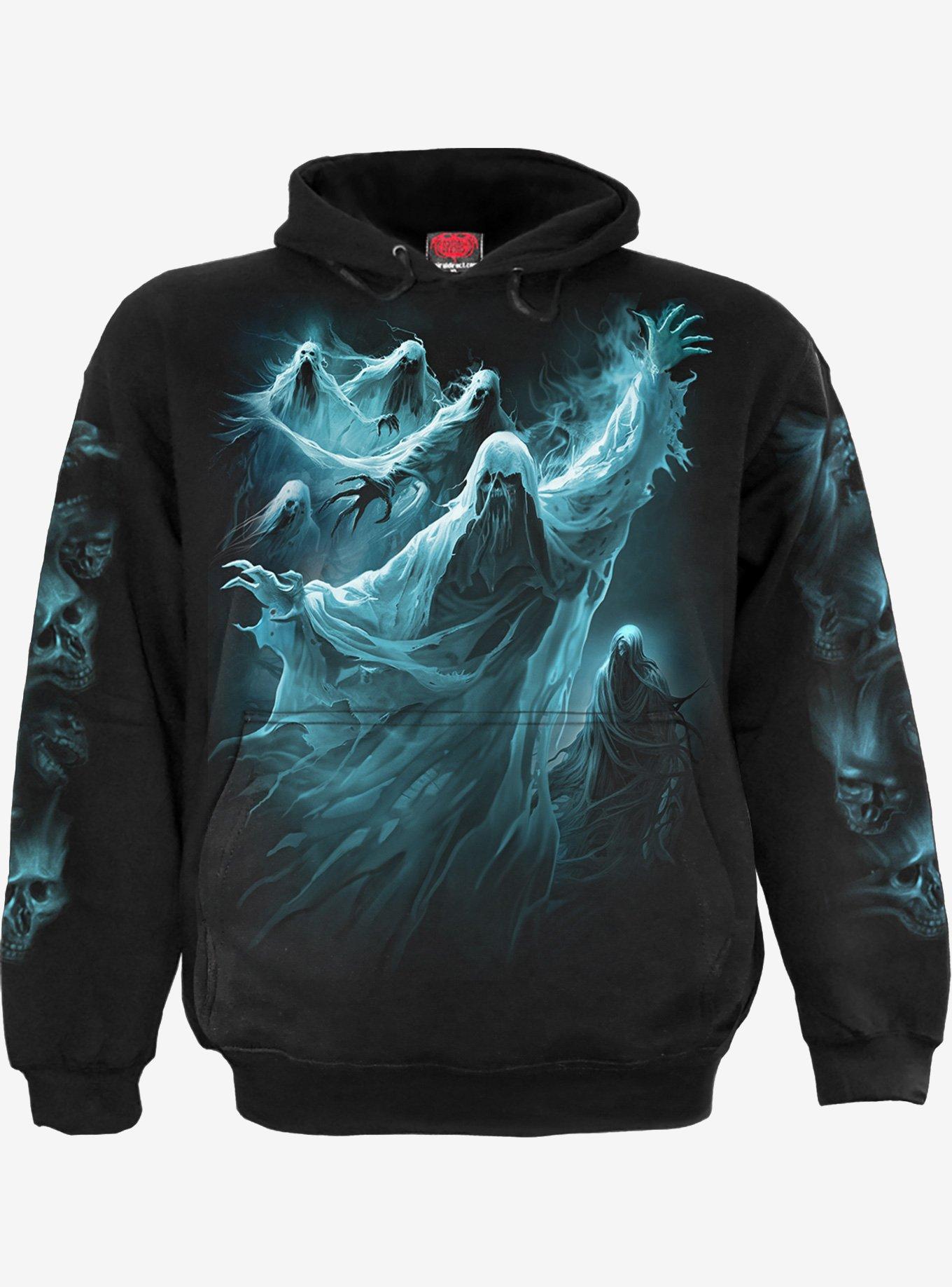 Spiral Ghost Skull Hoodie, BLACK, hi-res