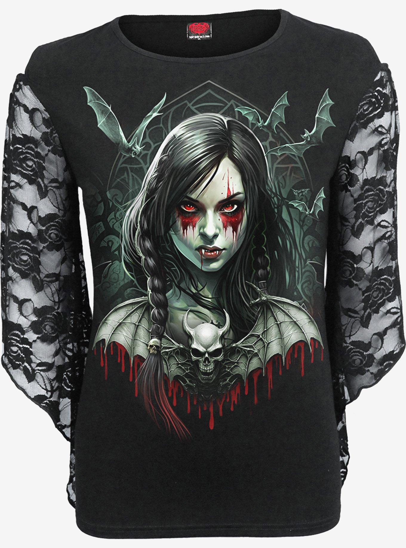 Spiral Hallow's Eve Rose Lace Sleeve Top, , hi-res