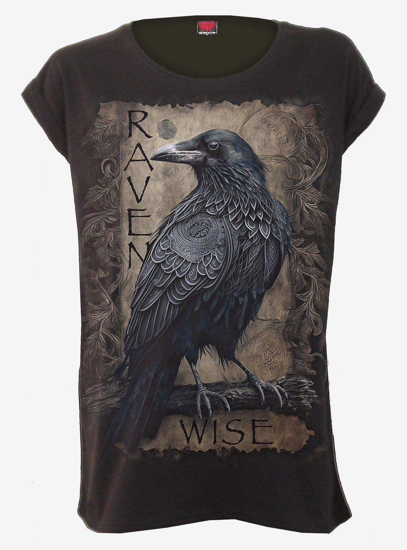 Spiral Raven Wise Turnup Sleeve Loose Fit Tee, BLACK, hi-res