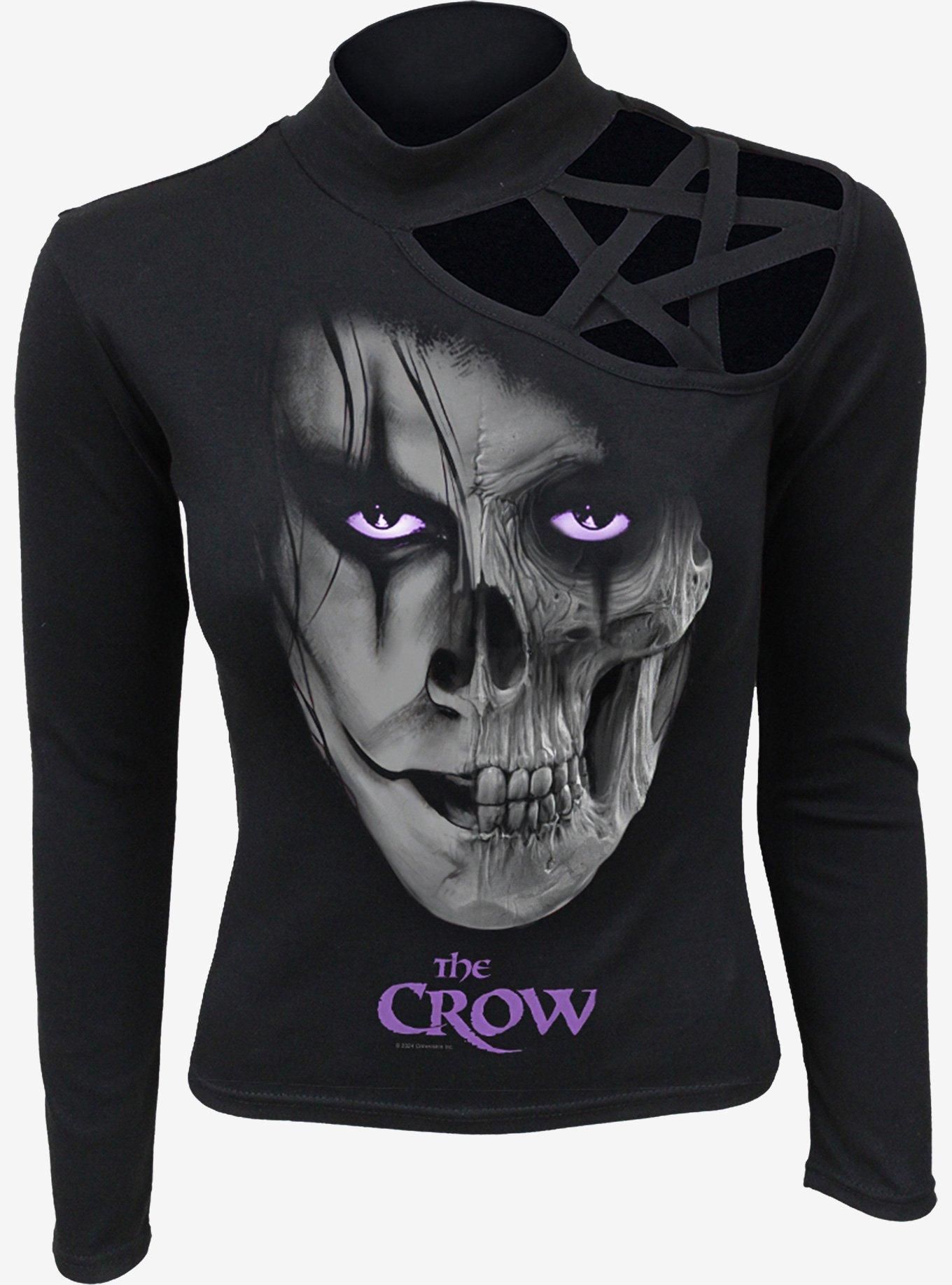 Spiral The Crow Skull Face Pentagram Long Sleeve Top, , hi-res