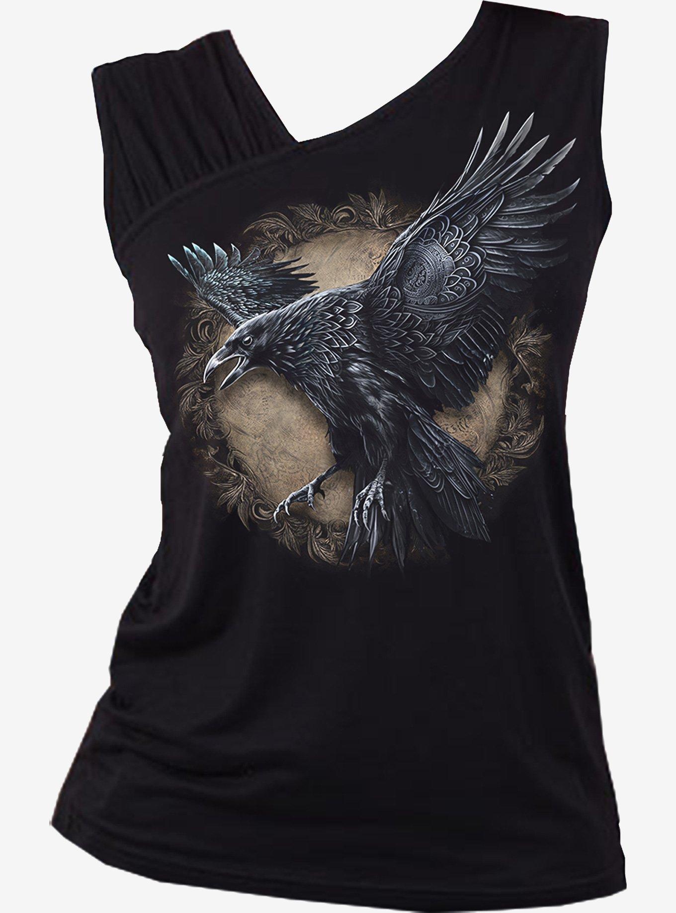 Spiral Raven Wise Wings Gathered Shoulder Slant Tank, , hi-res