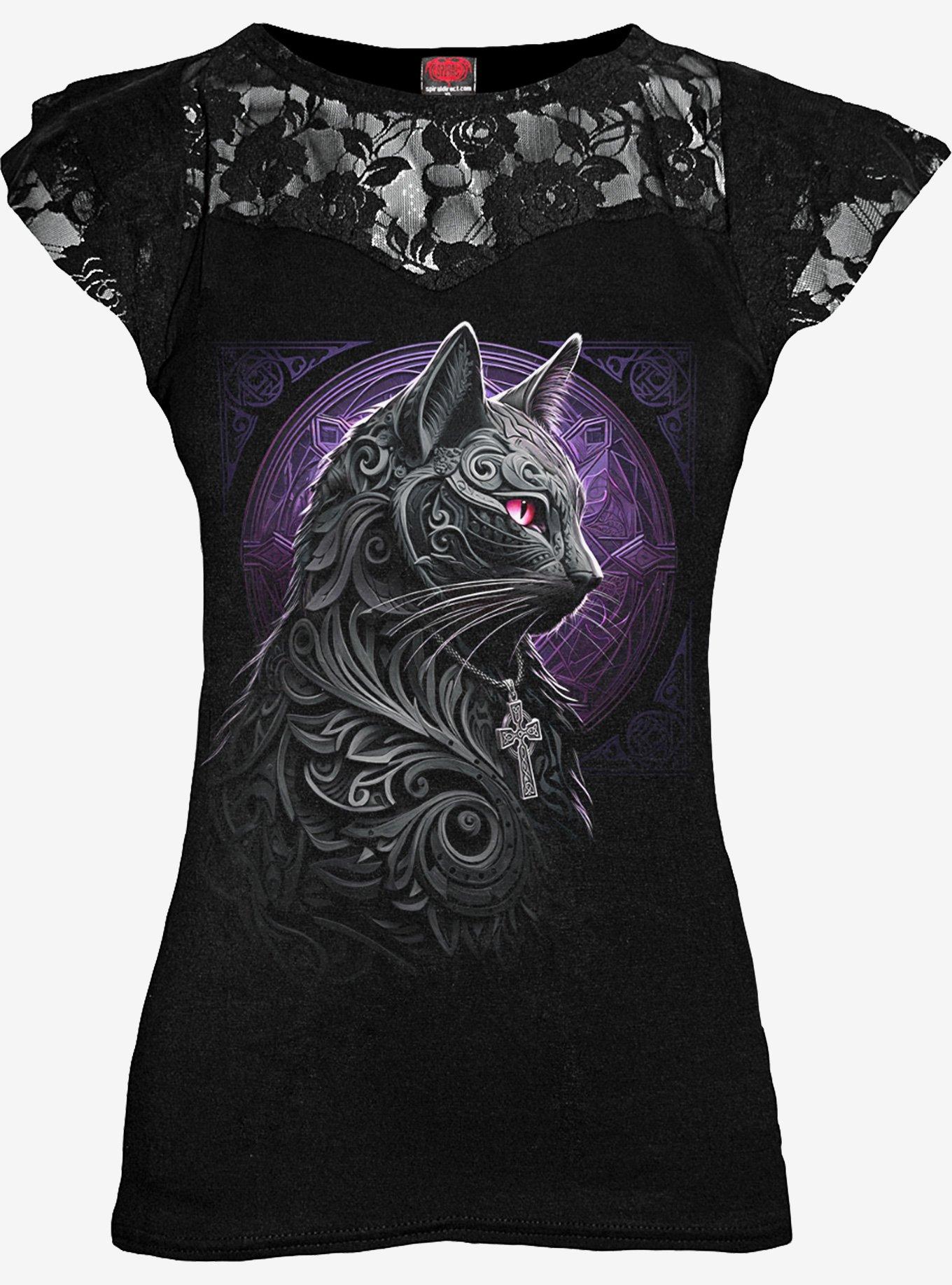 Spiral Celtic Whiskers Lace Layered Cap Sleeve Top, BLACK, hi-res