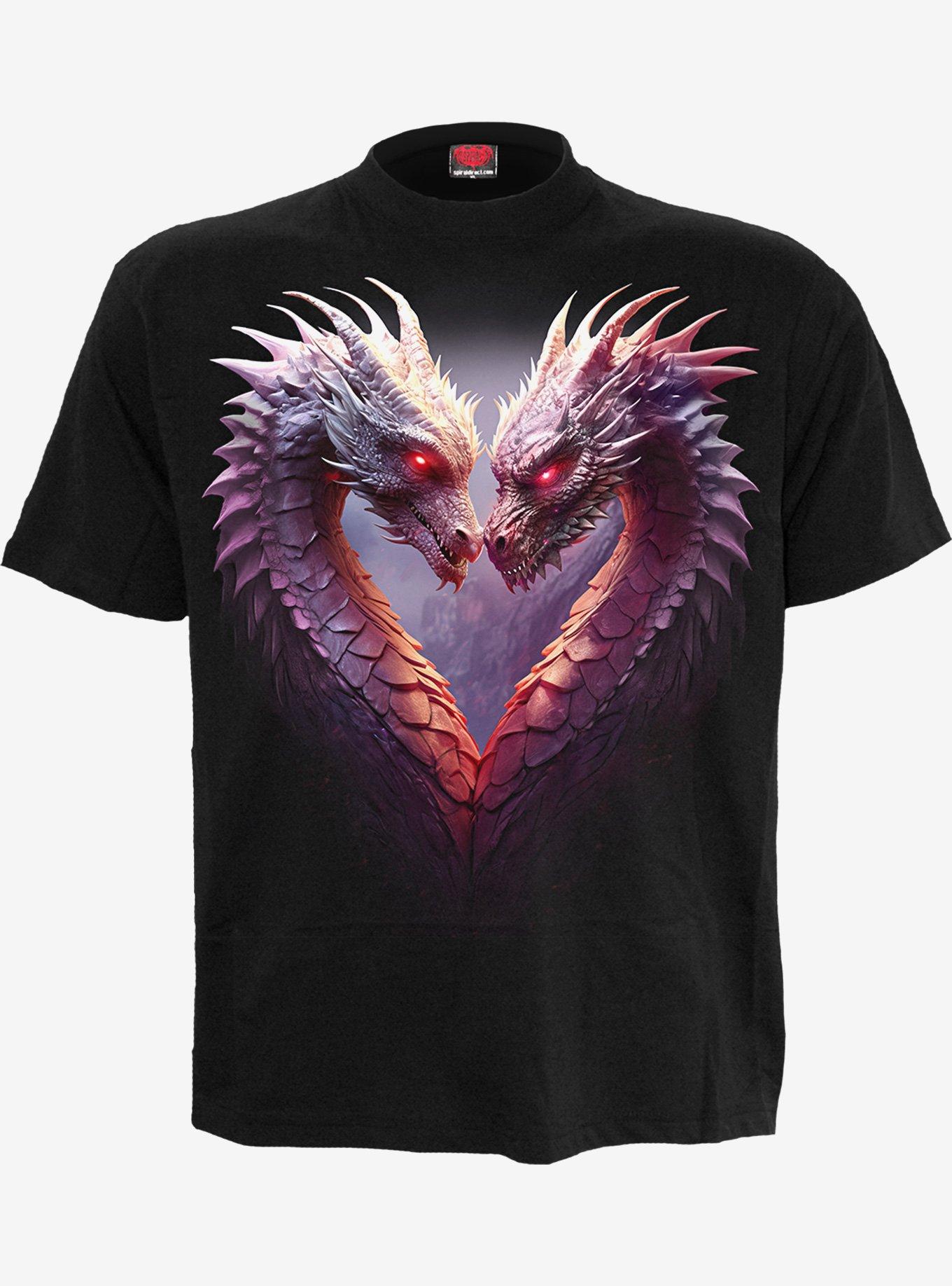 Spiral Heart of Dragons Front Print T-Shirt, BLACK, hi-res