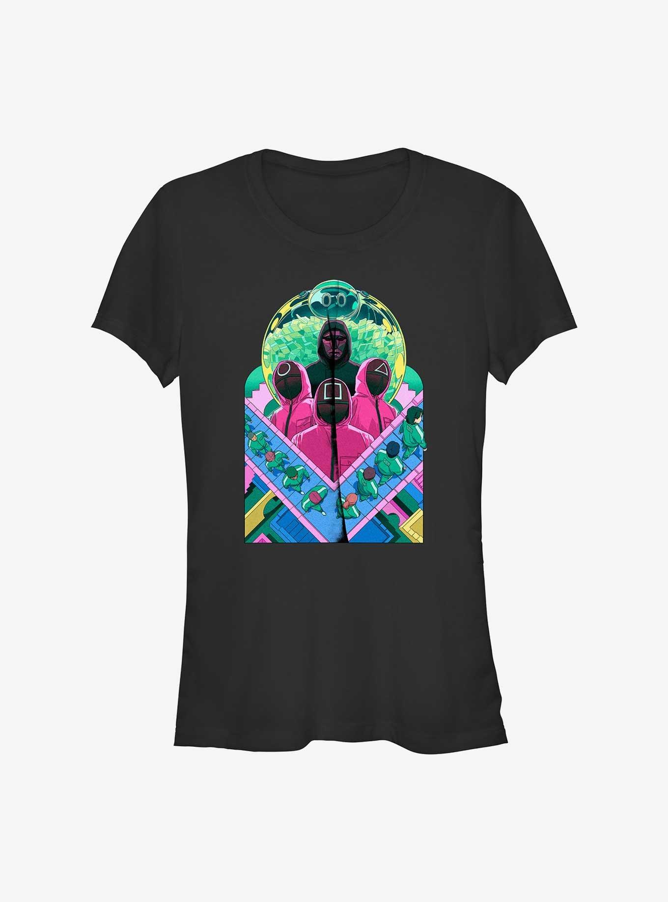 Squid Game Illustration Characters Girls T-Shirt, BLACK, hi-res