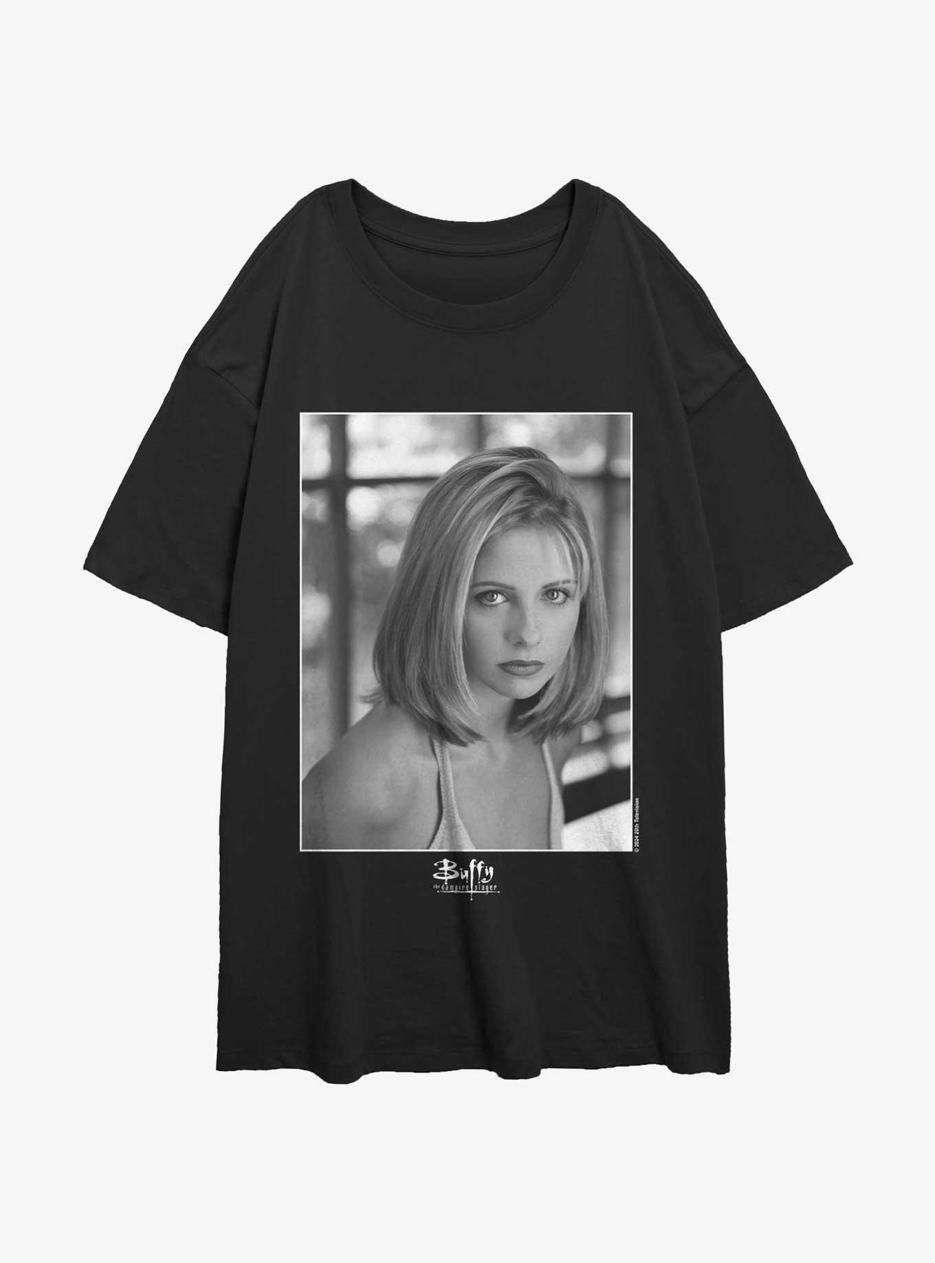 Buffy The Vampire Slayer Buffy Portrait Style Logo Womens Oversized T-Shirt, BLACK, hi-res