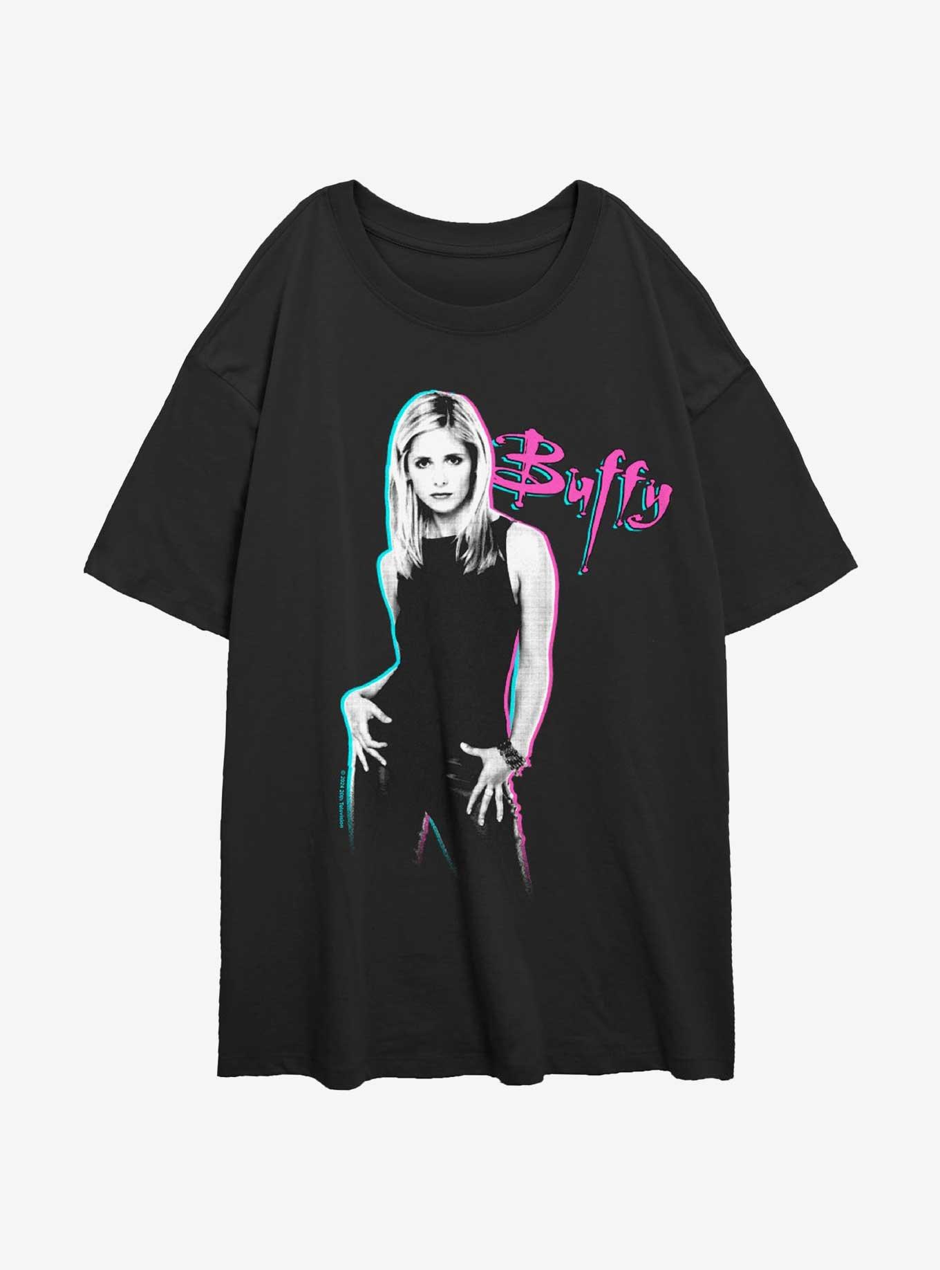 Buffy The Vampire Slayer Retro Womens Oversized T-Shirt, BLACK, hi-res