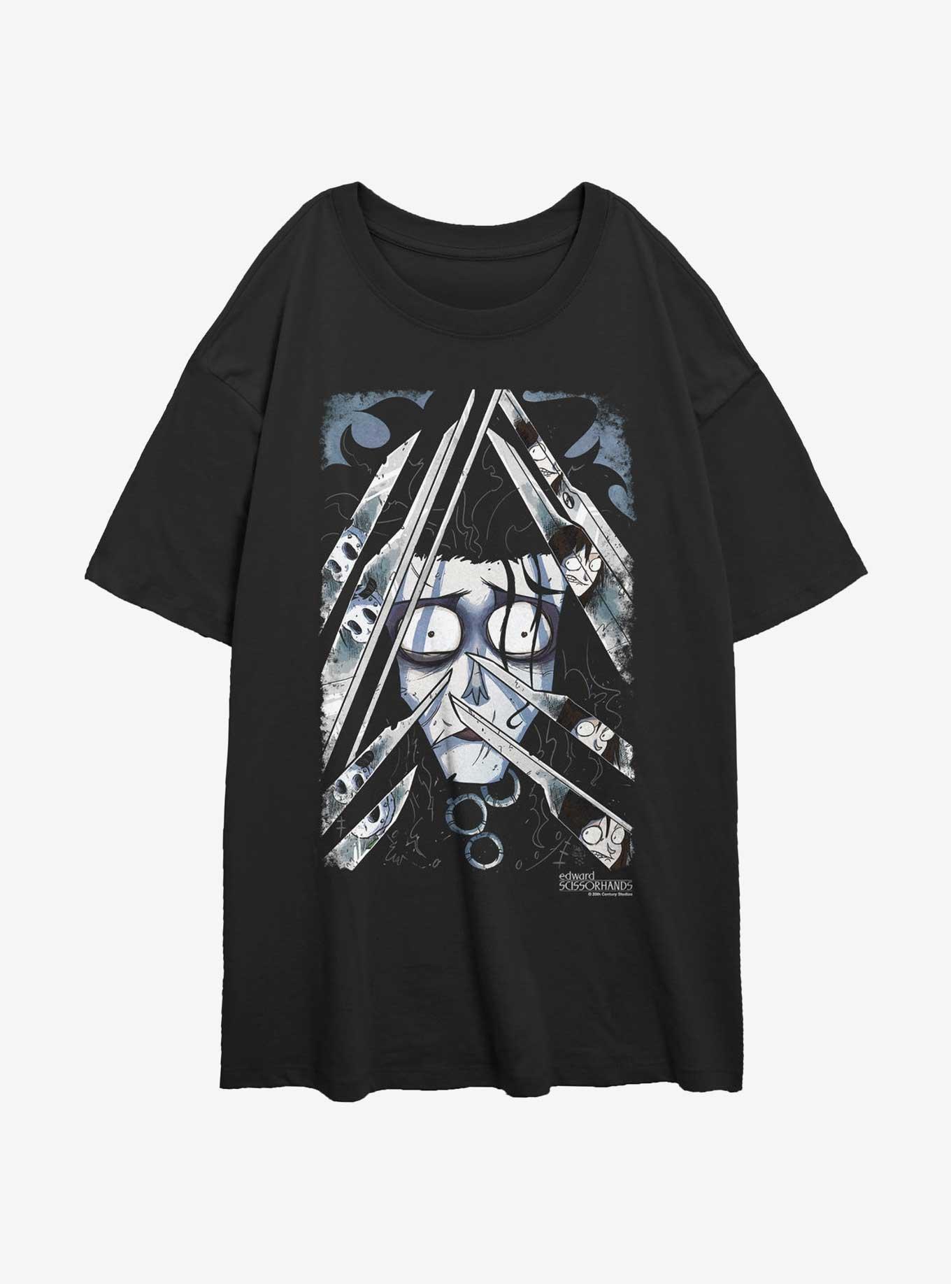 Edward Scissorhands Ed Comic Closeup Womens Oversized T-Shirt, BLACK, hi-res