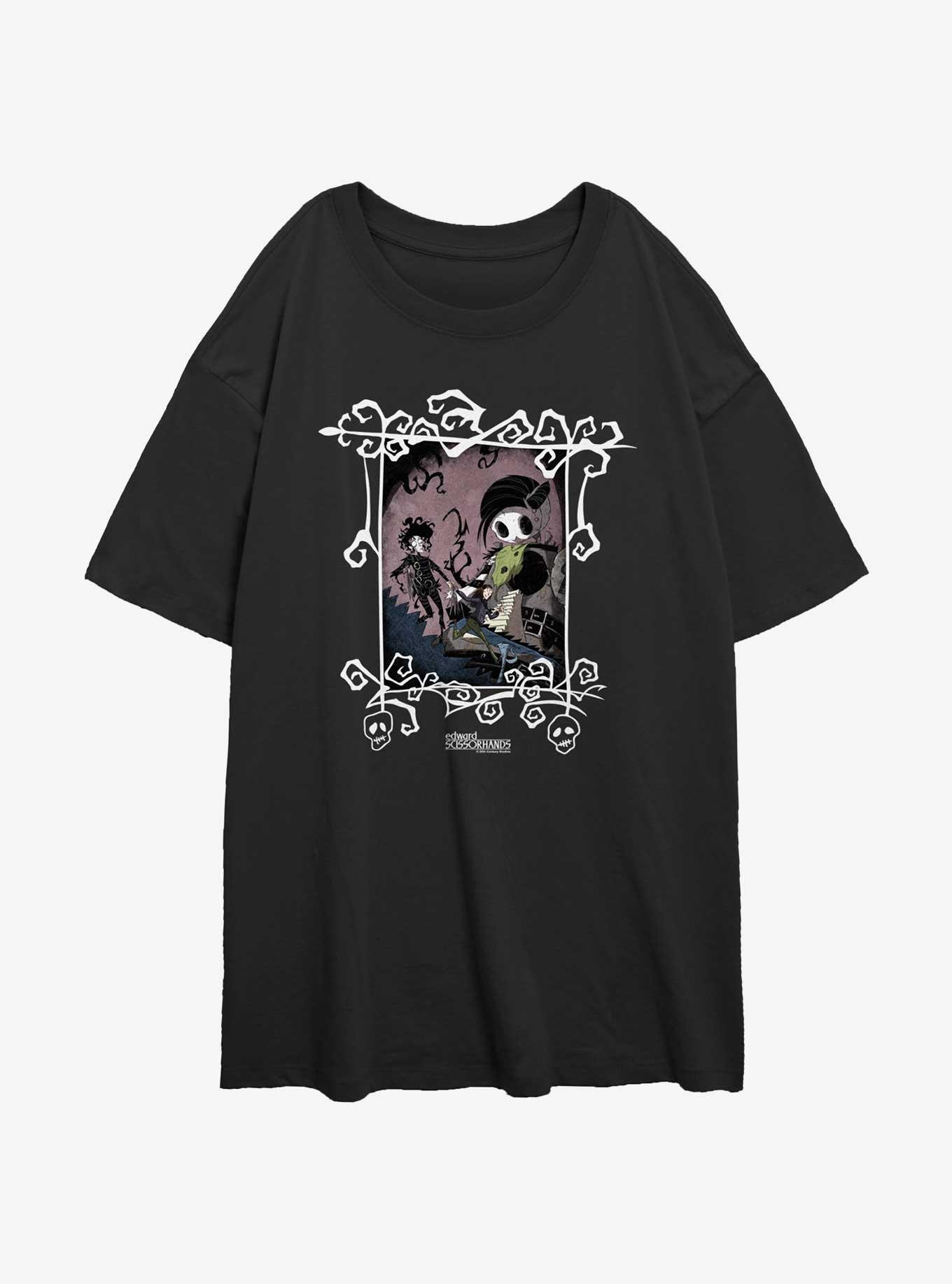 Edward Scissorhands Comic Frame Womens Oversized T-Shirt, BLACK, hi-res