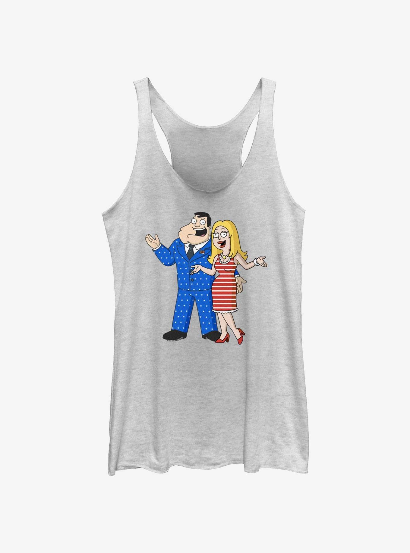 American Dad Stan & Fran Americana Womens Tank Top, WHITE HTR, hi-res