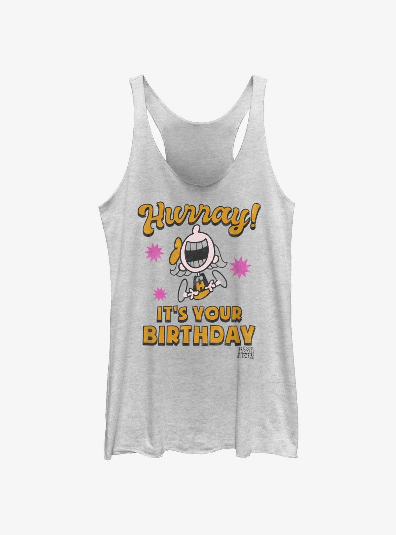 Schoolhouse Rock Hurray It's Your Birthday Womens Tank Top, WHITE HTR, hi-res