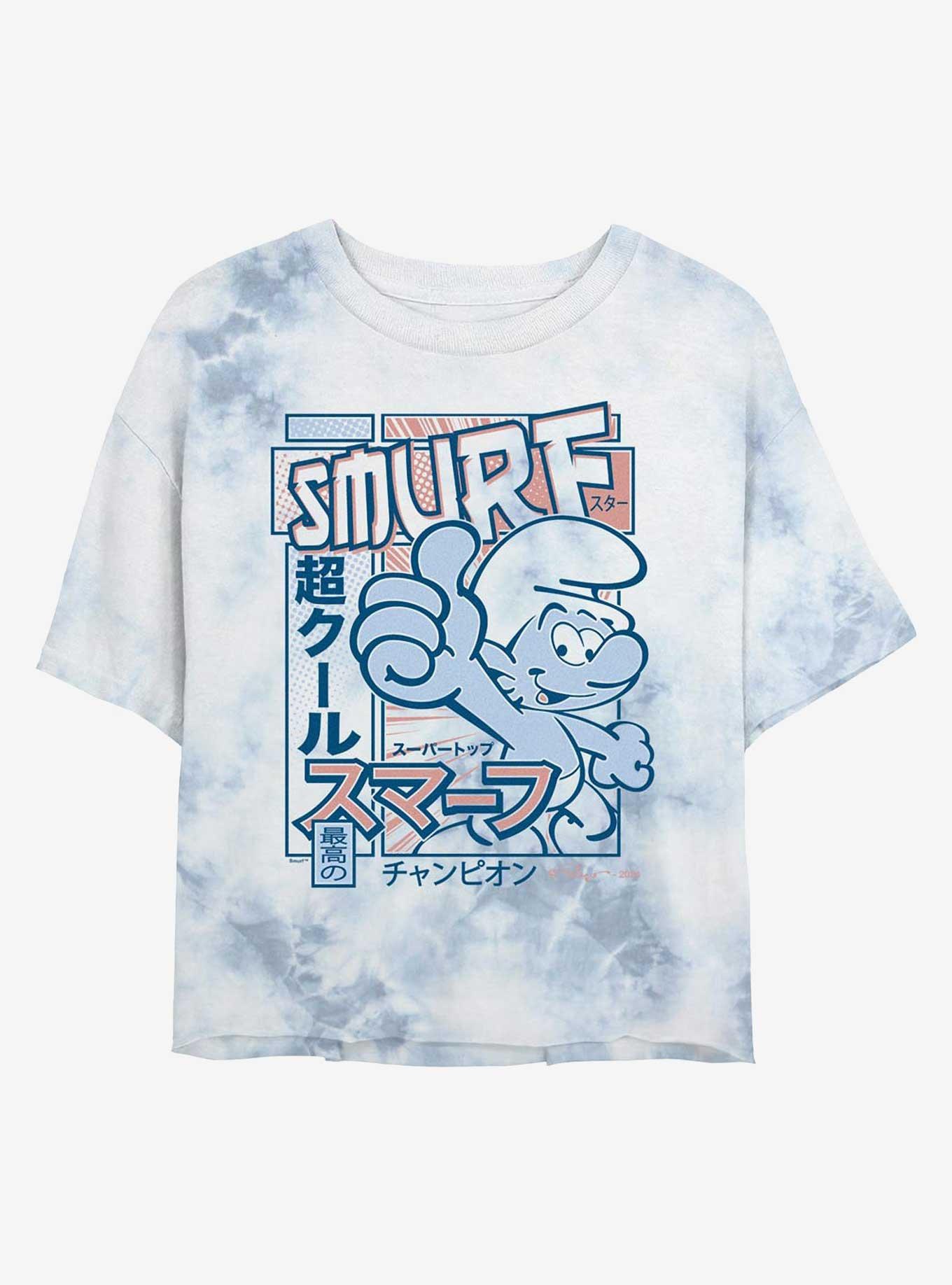 The Smurfs Super Cool Smurf Tie Dye Crop Womens T-Shirt, , hi-res