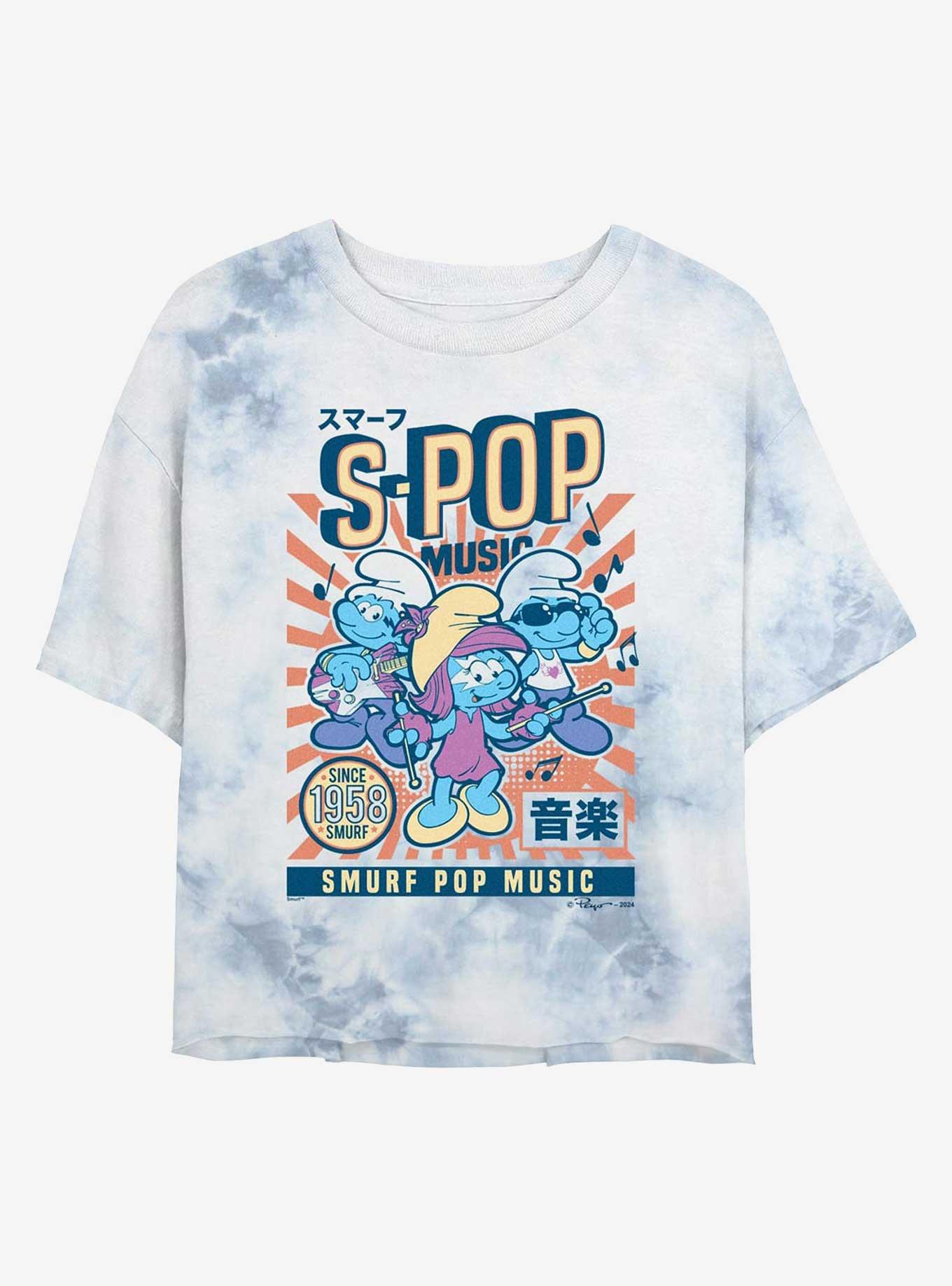The Smurfs Spop Music Smurfs Tie Dye Crop Womens T-Shirt, WHITEBLUE, hi-res