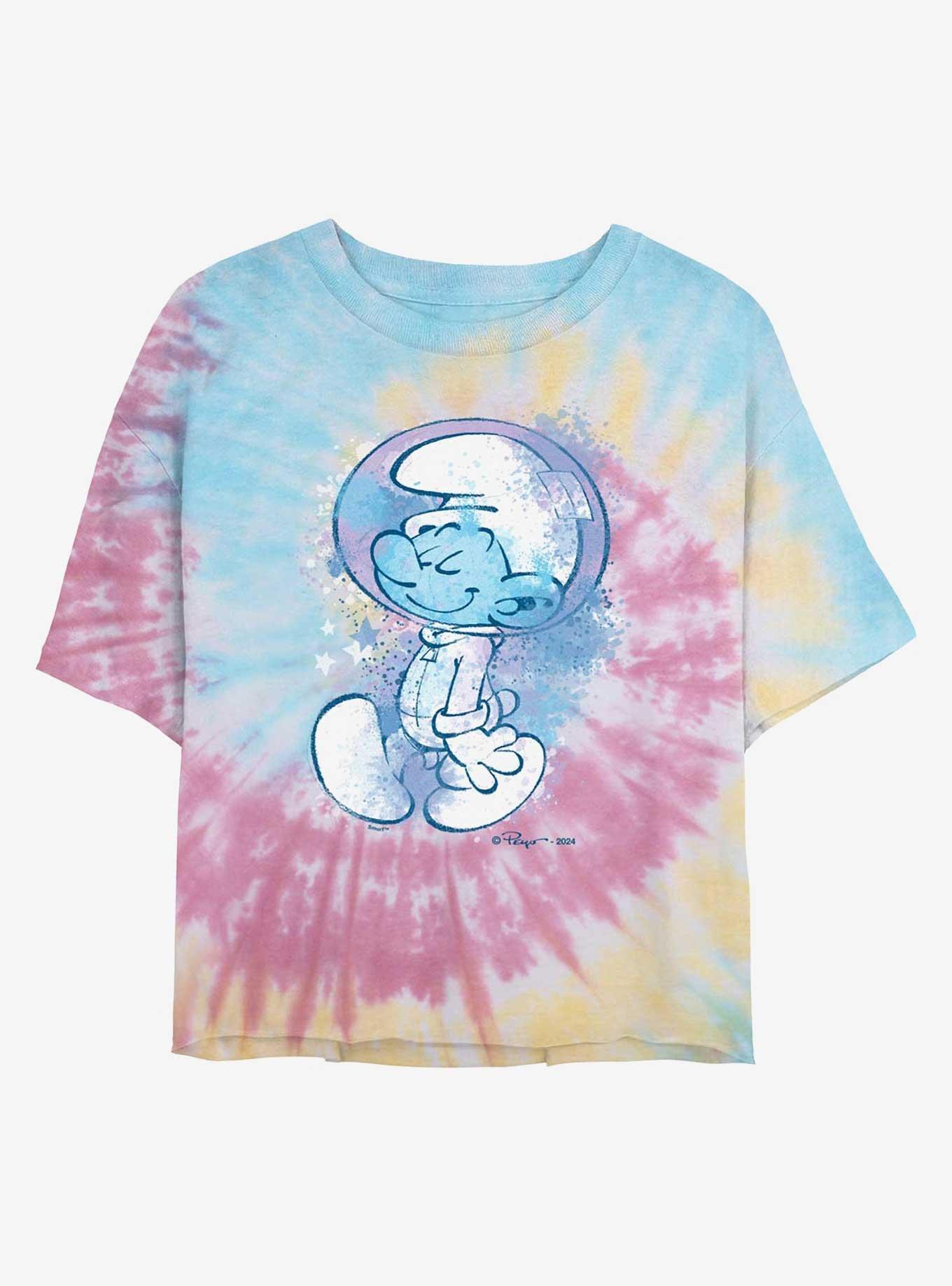 The Smurfs Stars Smurf Paint Portrait Tie Dye Crop Womens T-Shirt, BLUPNKLY, hi-res