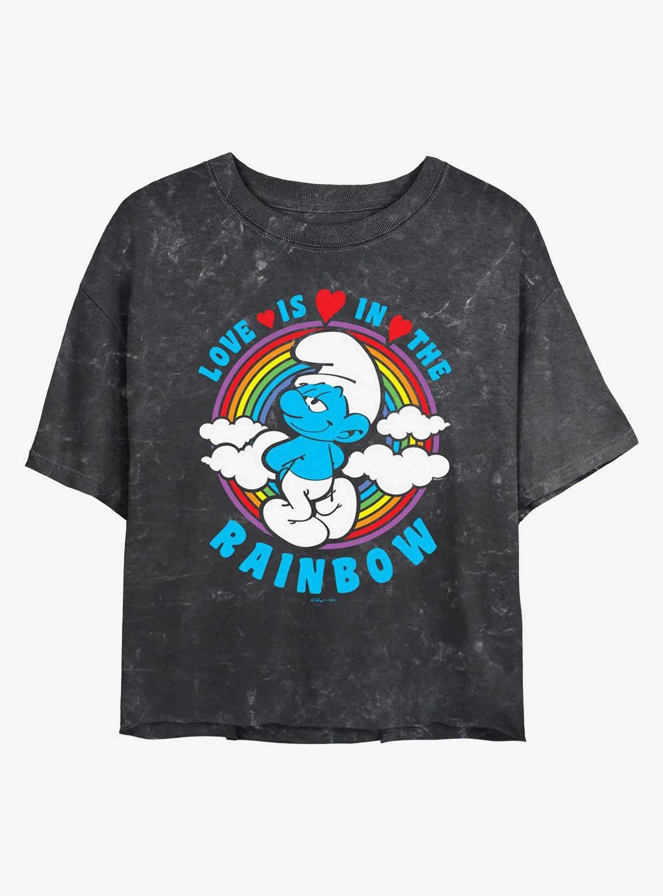 The Smurfs Love Is In The Rainbow Mineral Wash Womens Crop T-Shirt, , hi-res