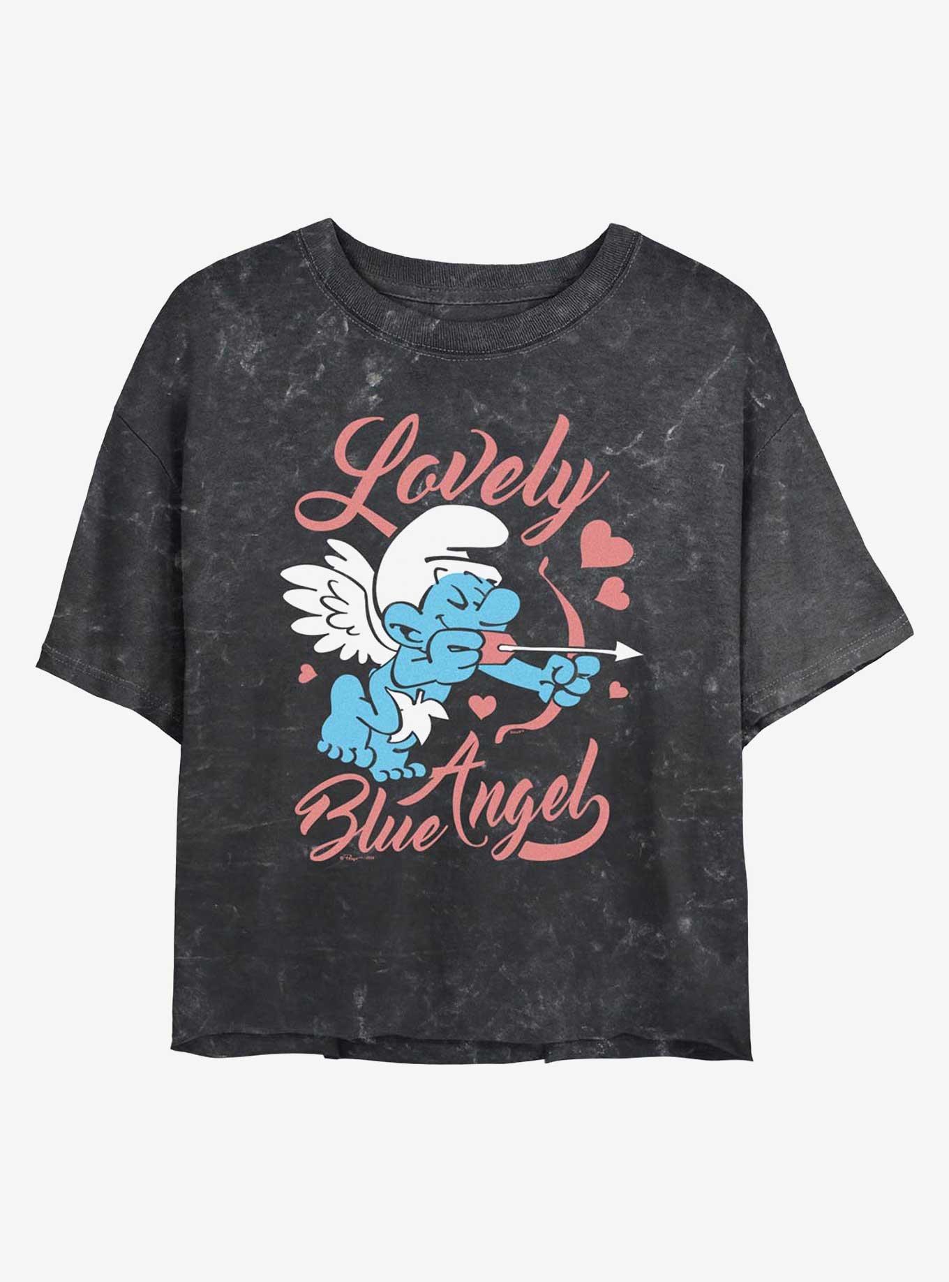 The Smurfs Lovely Blue Angel Mineral Wash Womens Crop T-Shirt, , hi-res