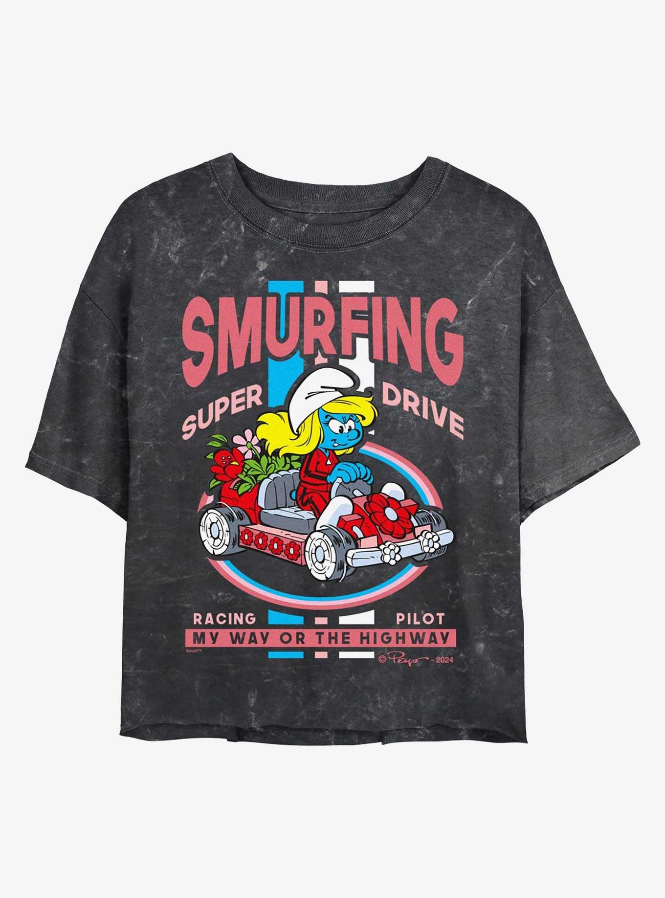 The Smurfs Super Driver Pilot Mineral Wash Womens Crop T-Shirt, , hi-res