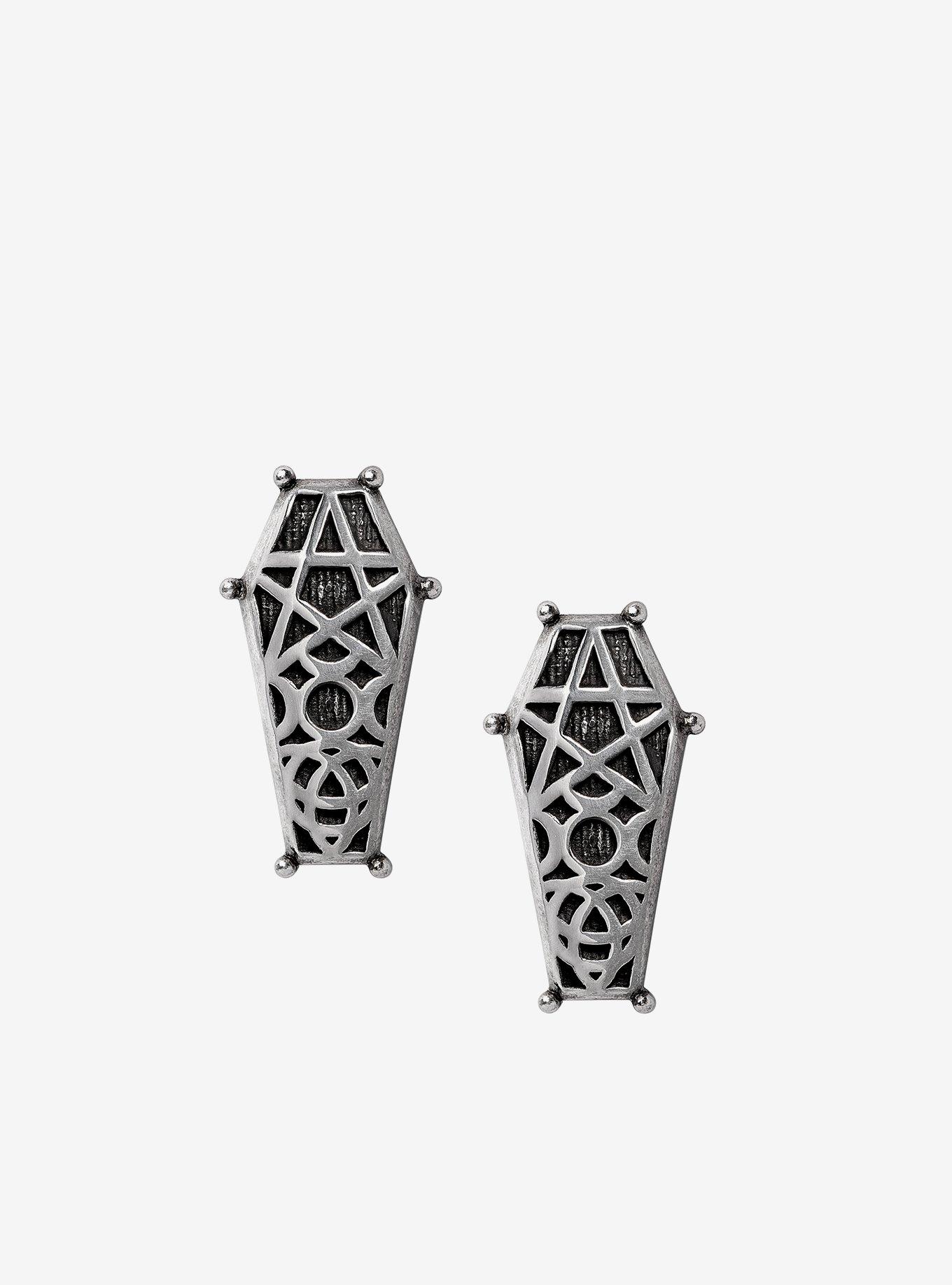Alchemy of England Hex Coffin Earrings Studs Pair, , hi-res