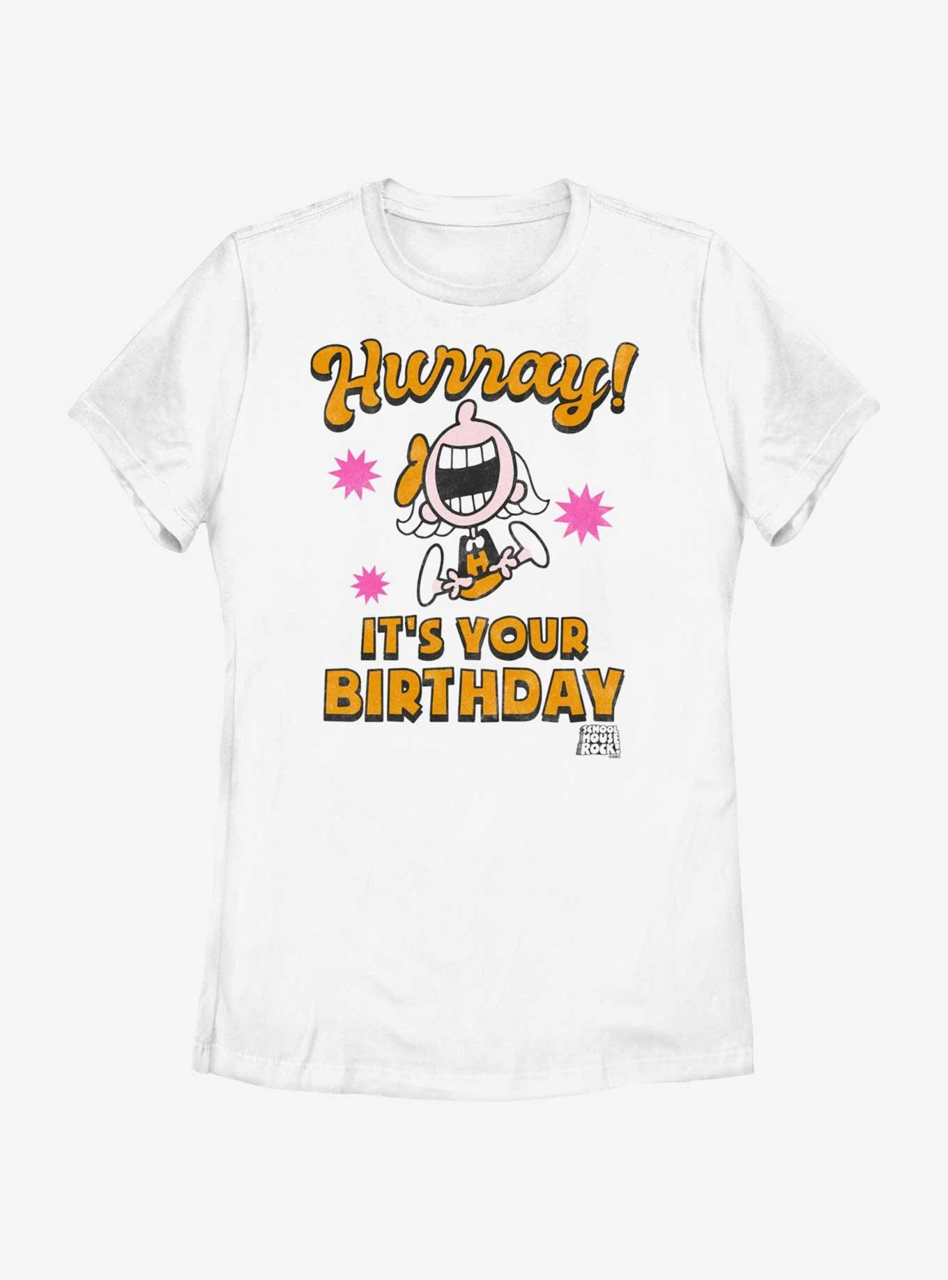Schoolhouse Rock Hurray It's Your Birthday Womens T-Shirt, WHITE, hi-res