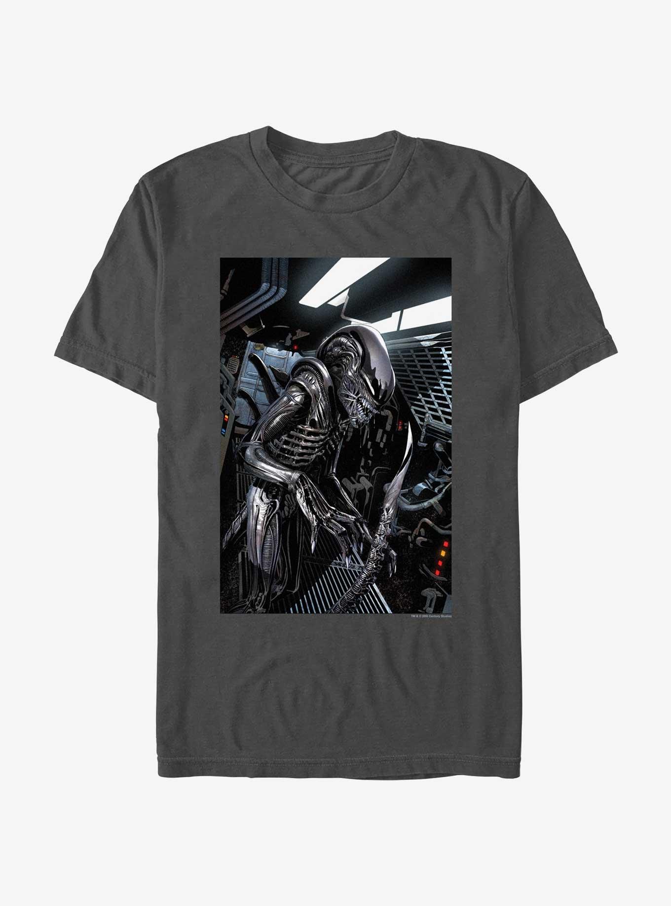 Alien Xenomorph In Space Ship T-Shirt, CHARCOAL, hi-res