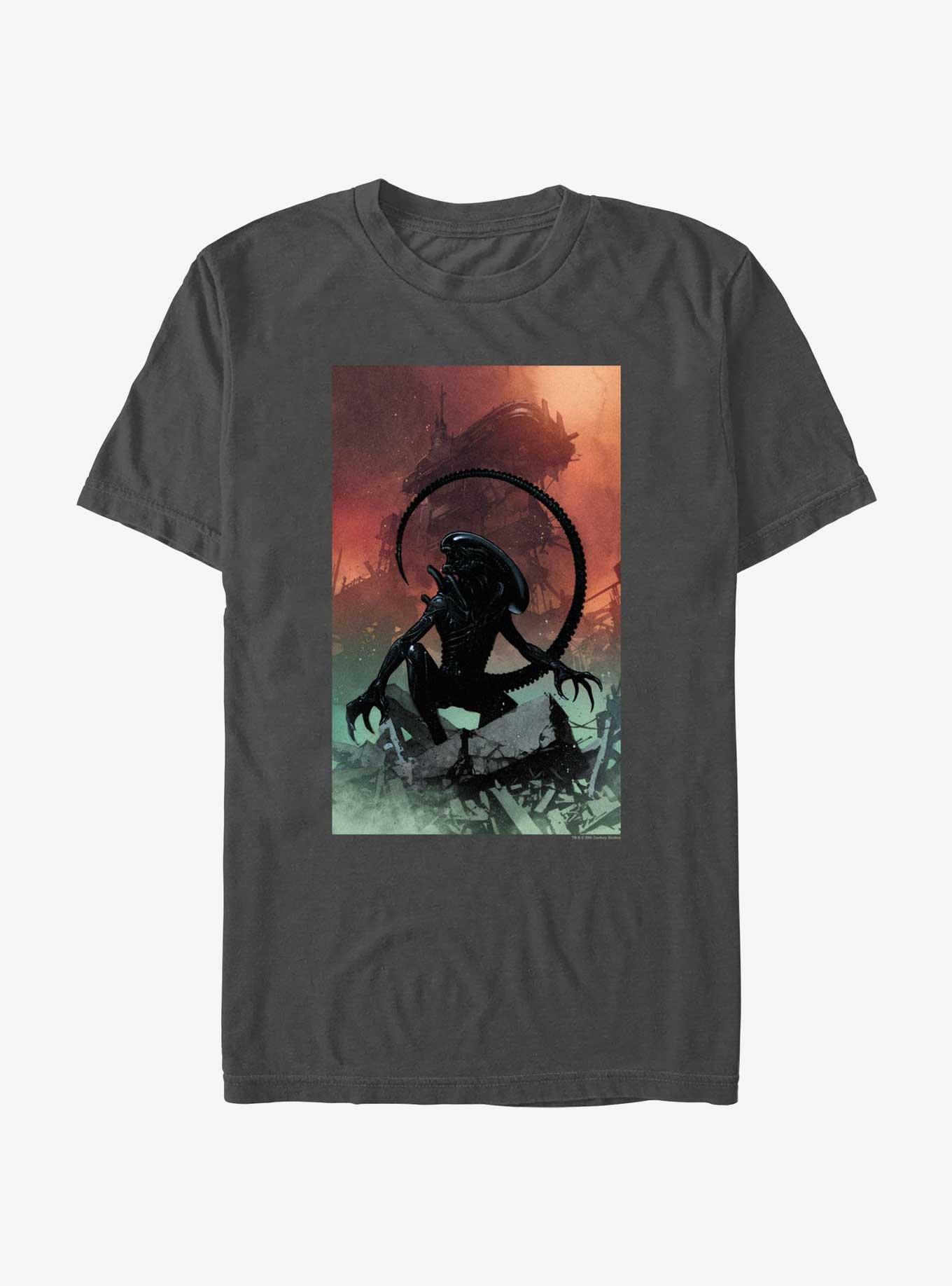 Alien Xenomorph And Ruined Ship T-Shirt, , hi-res