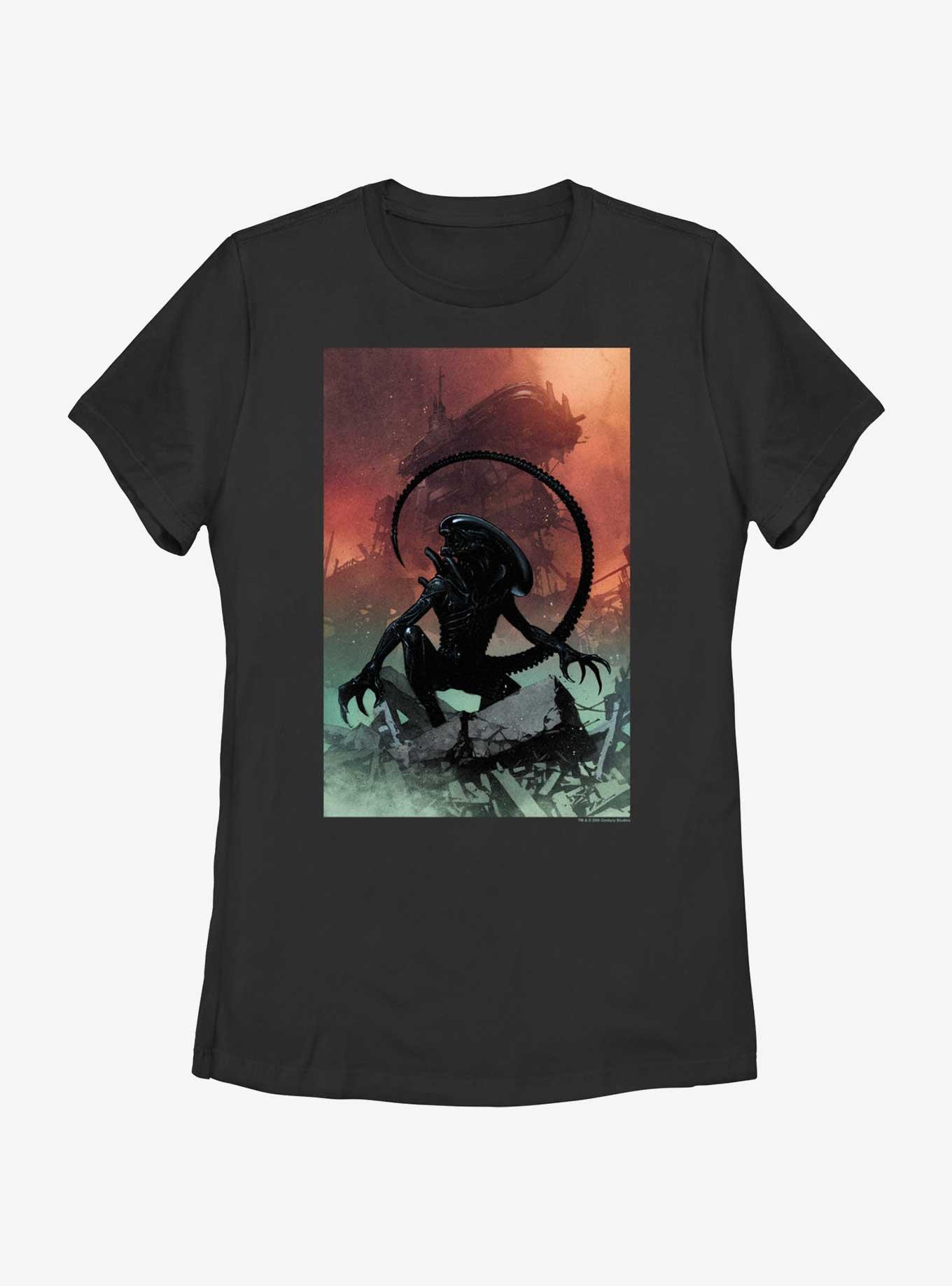 Alien Xenomorph And Ruined Ship Womens T-Shirt, , hi-res